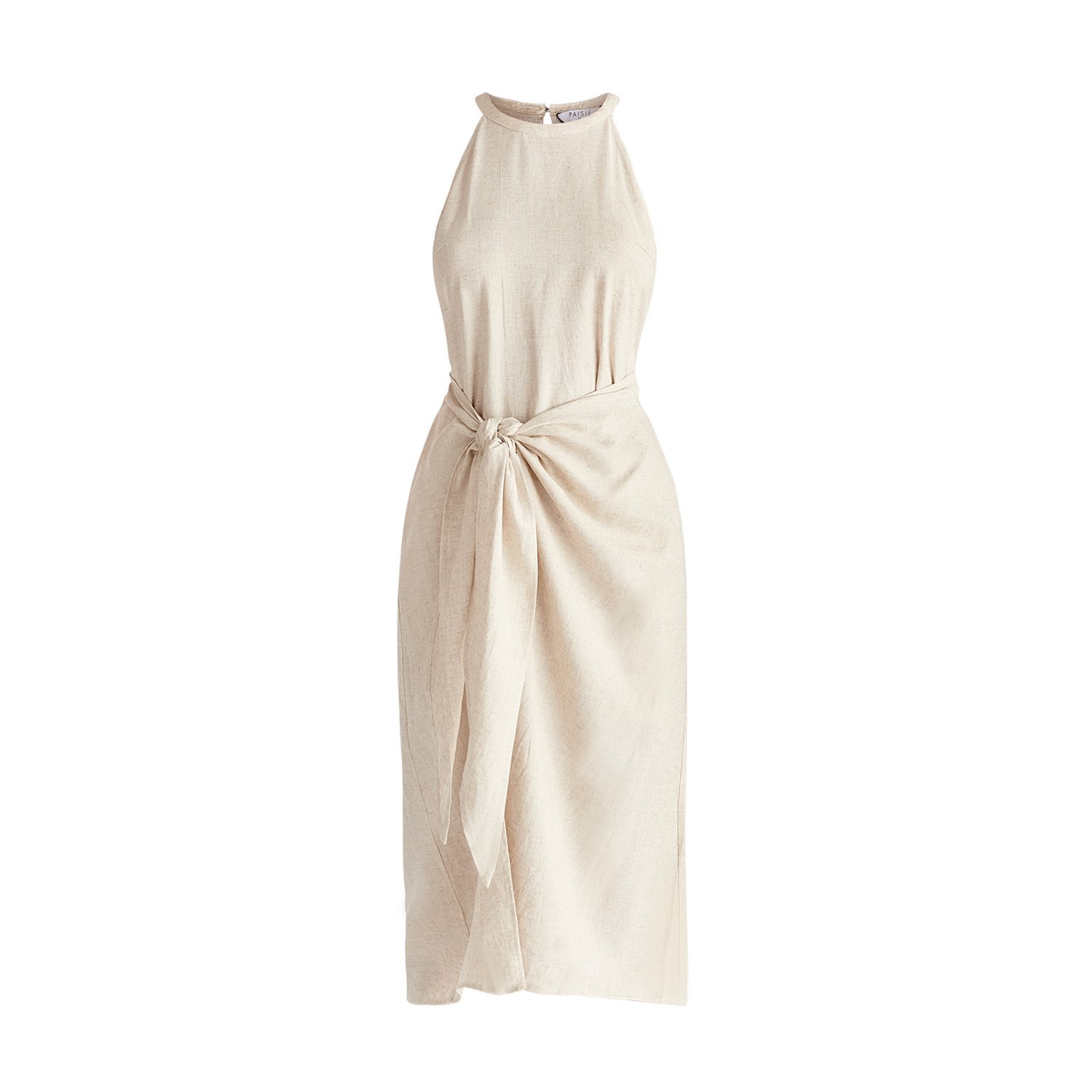 Women's Neutrals Linen Blend Waist Tie Dress In Oatmeal | Small | Paisie