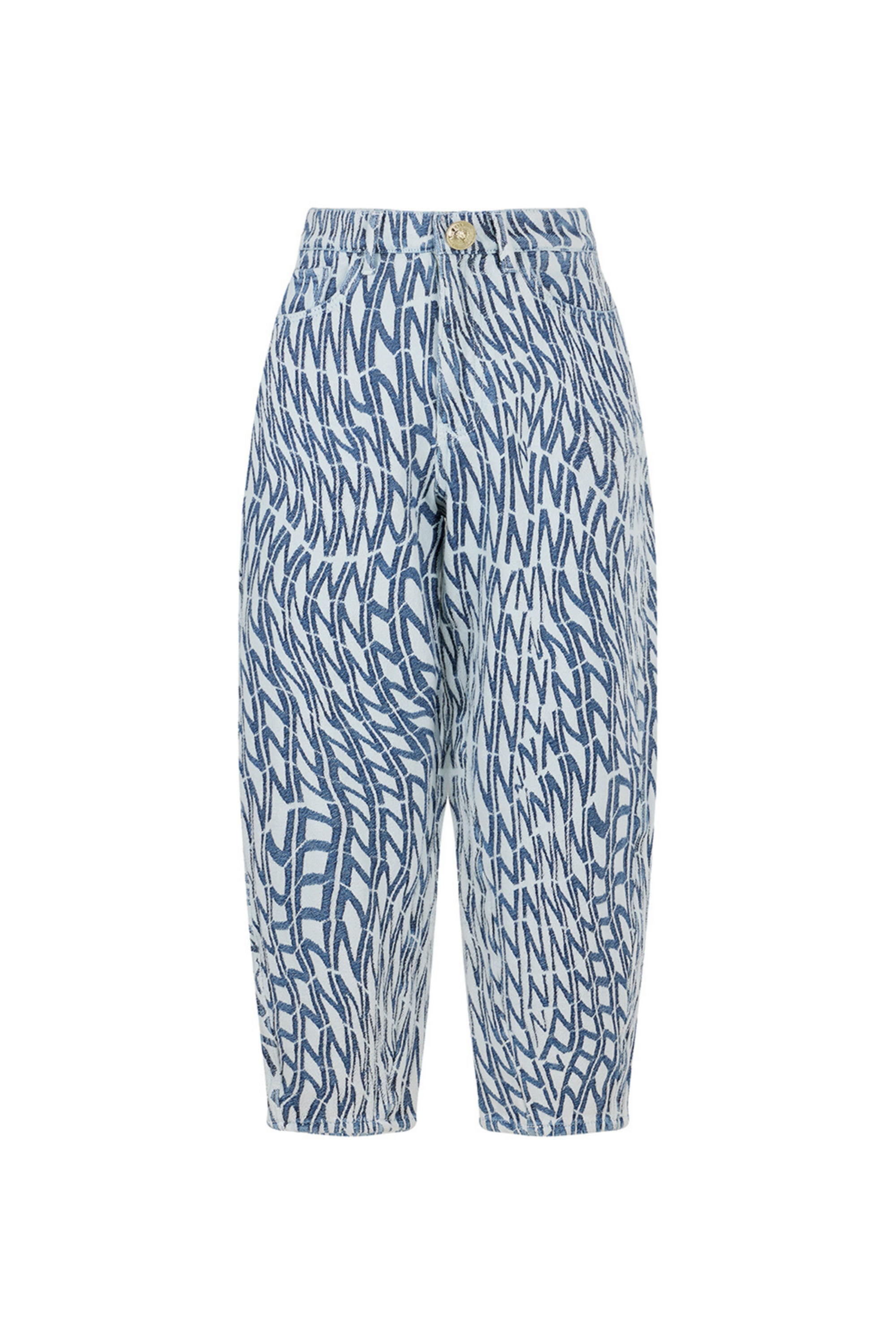 Nocturne Women's Printed Mom Jeans-blue & White