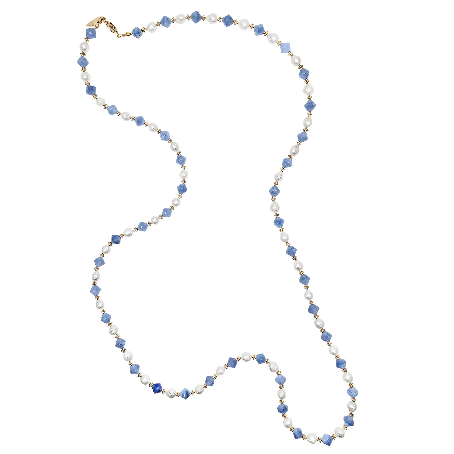 Farra Women's Freshwater Pearls With Blue Jade Long Necklace