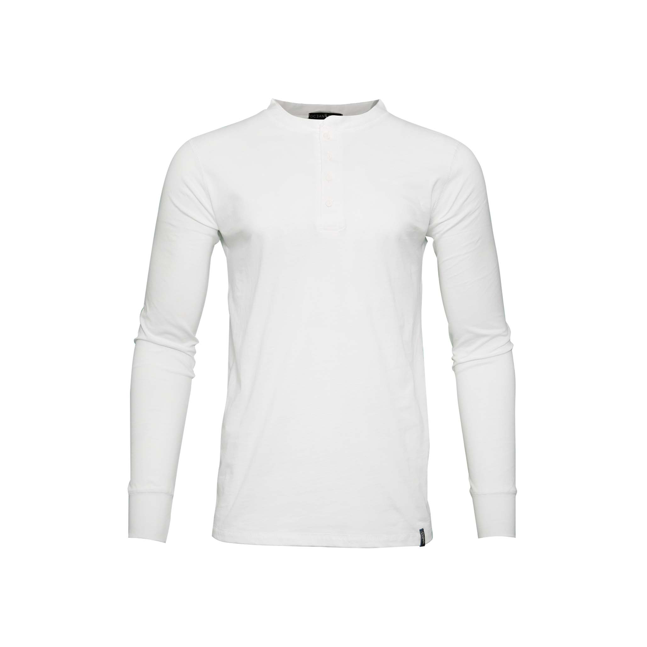 Men’s Henley Long Sleeve Tee- White Small Ocean Rebel