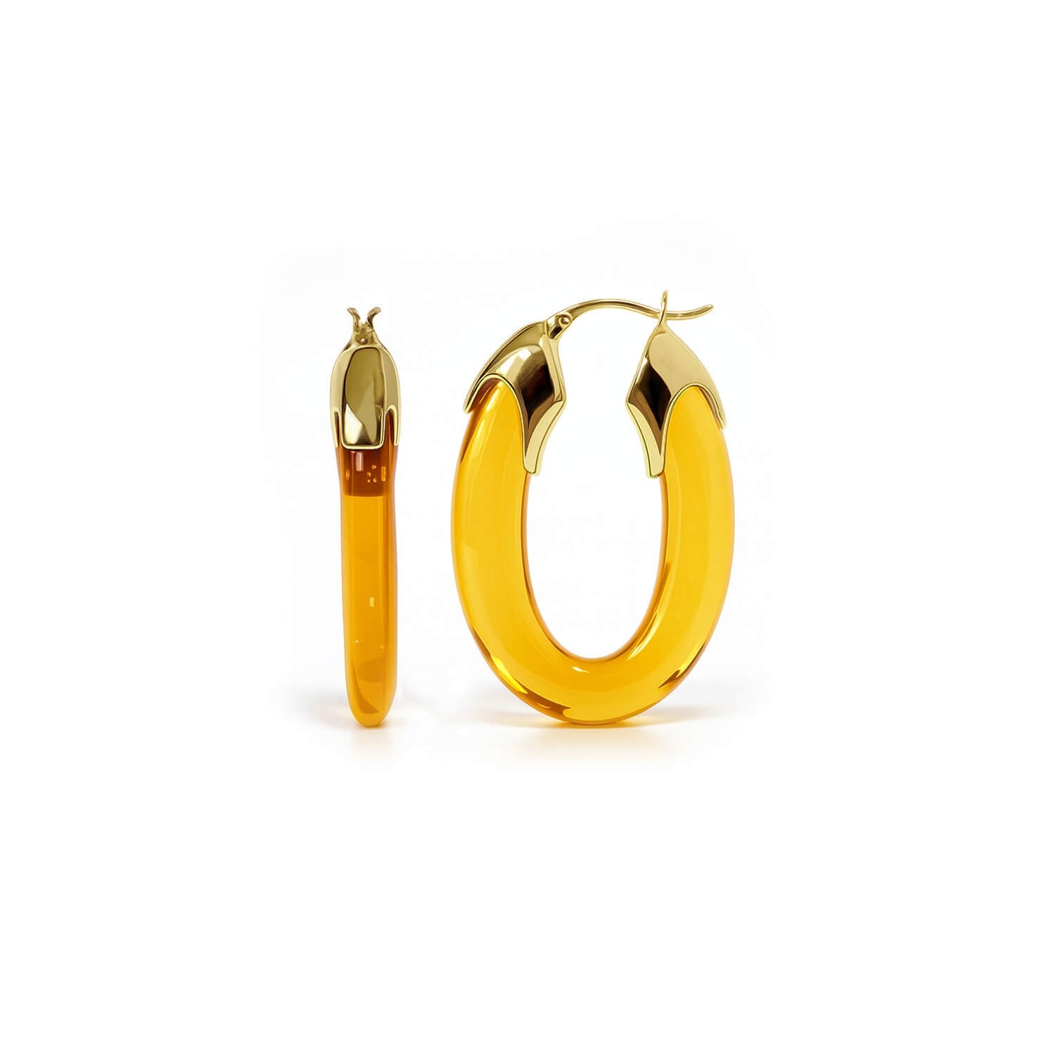 Gold & Honey Women's Gold / Yellow Citrine Carved Oval Lucite Birthstone Hoop Earrings