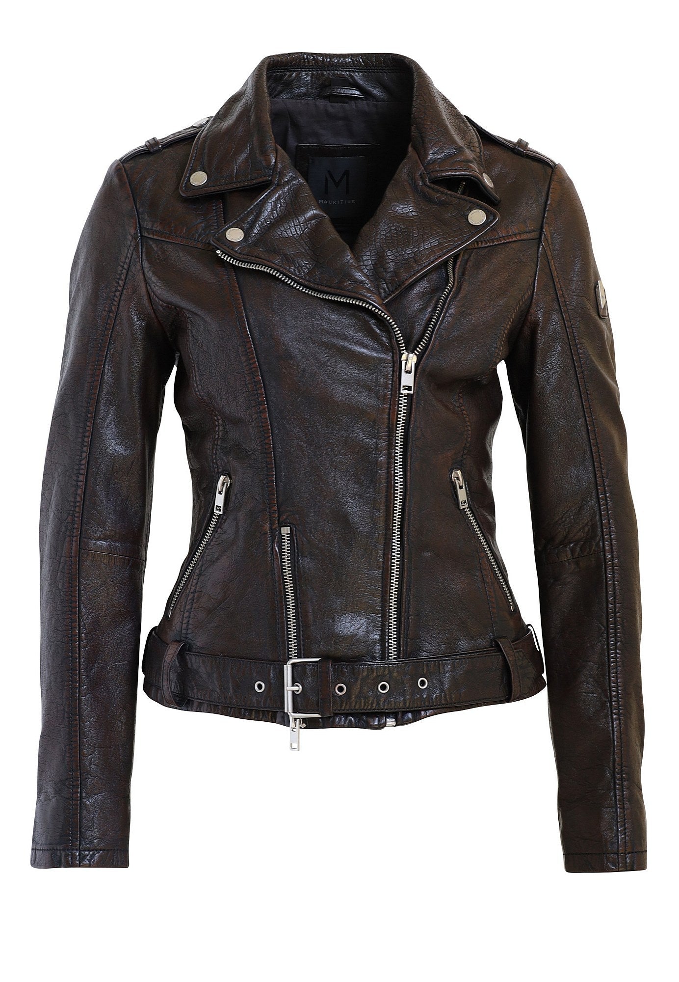 Mauritius Wild Rf Leather Jacket In Mahogany In Brown