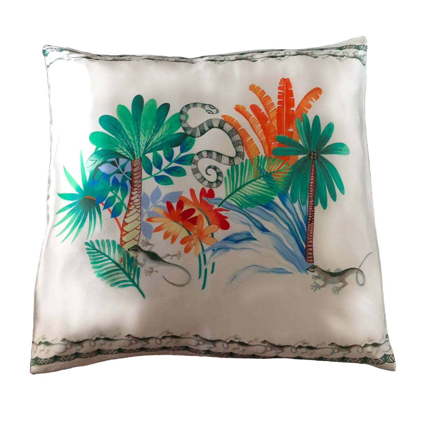 White Tropics Silk Square Pillow Case Gelso Milano