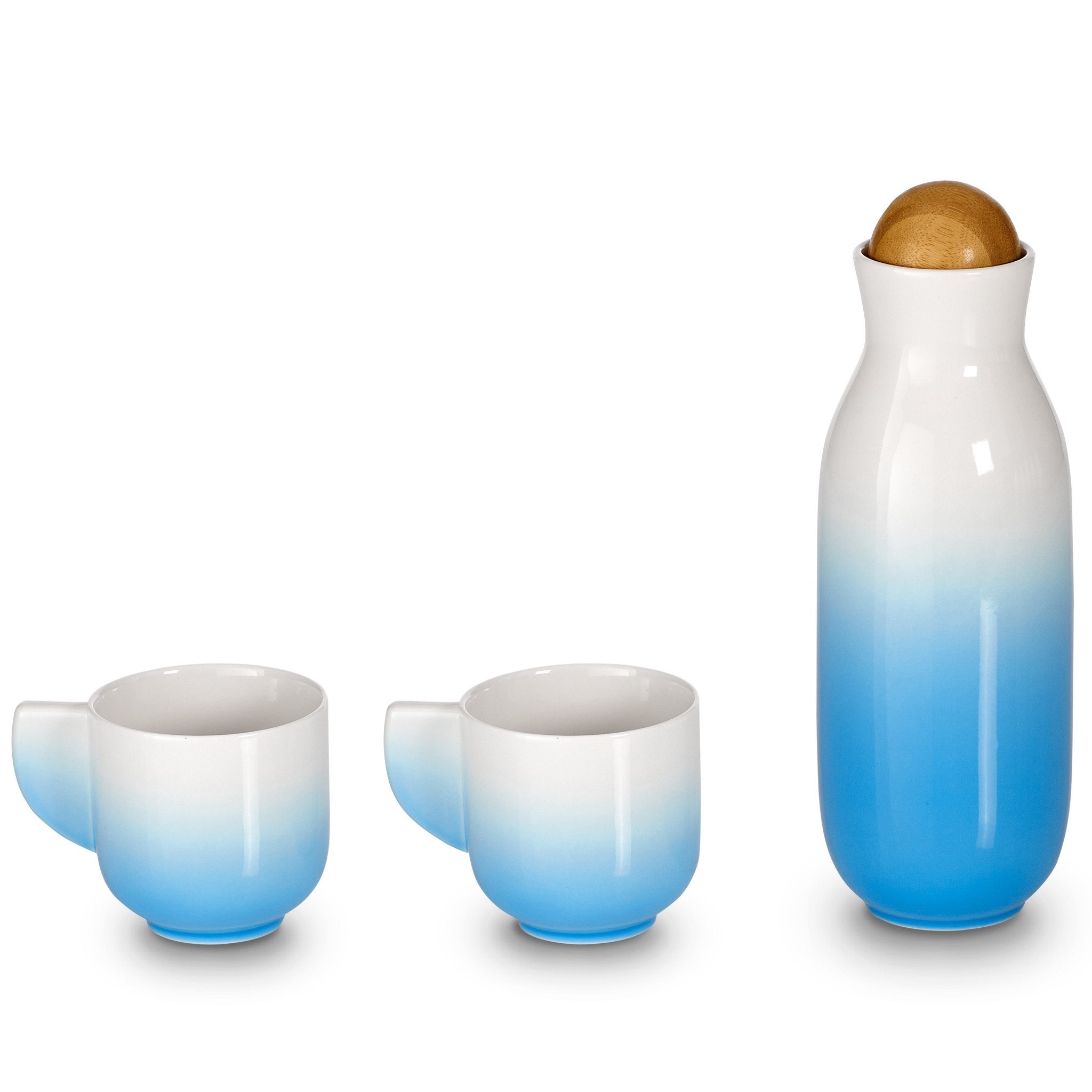 Blue / White Bloom Carafe Set - Cups With Handles - Blue, White Acera