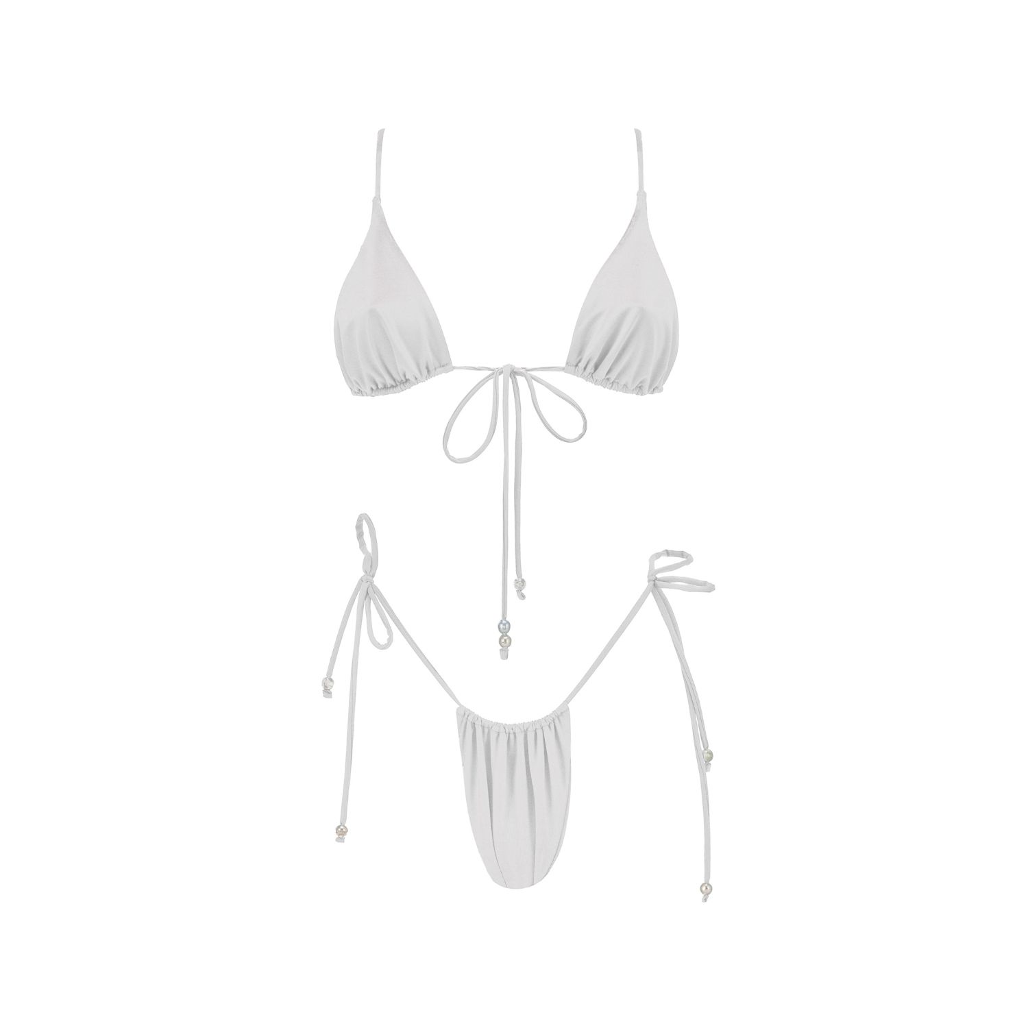 Women's White Bikini With Tahitian Pearls - Maimiti Set - Crystal | Medium | Seanay