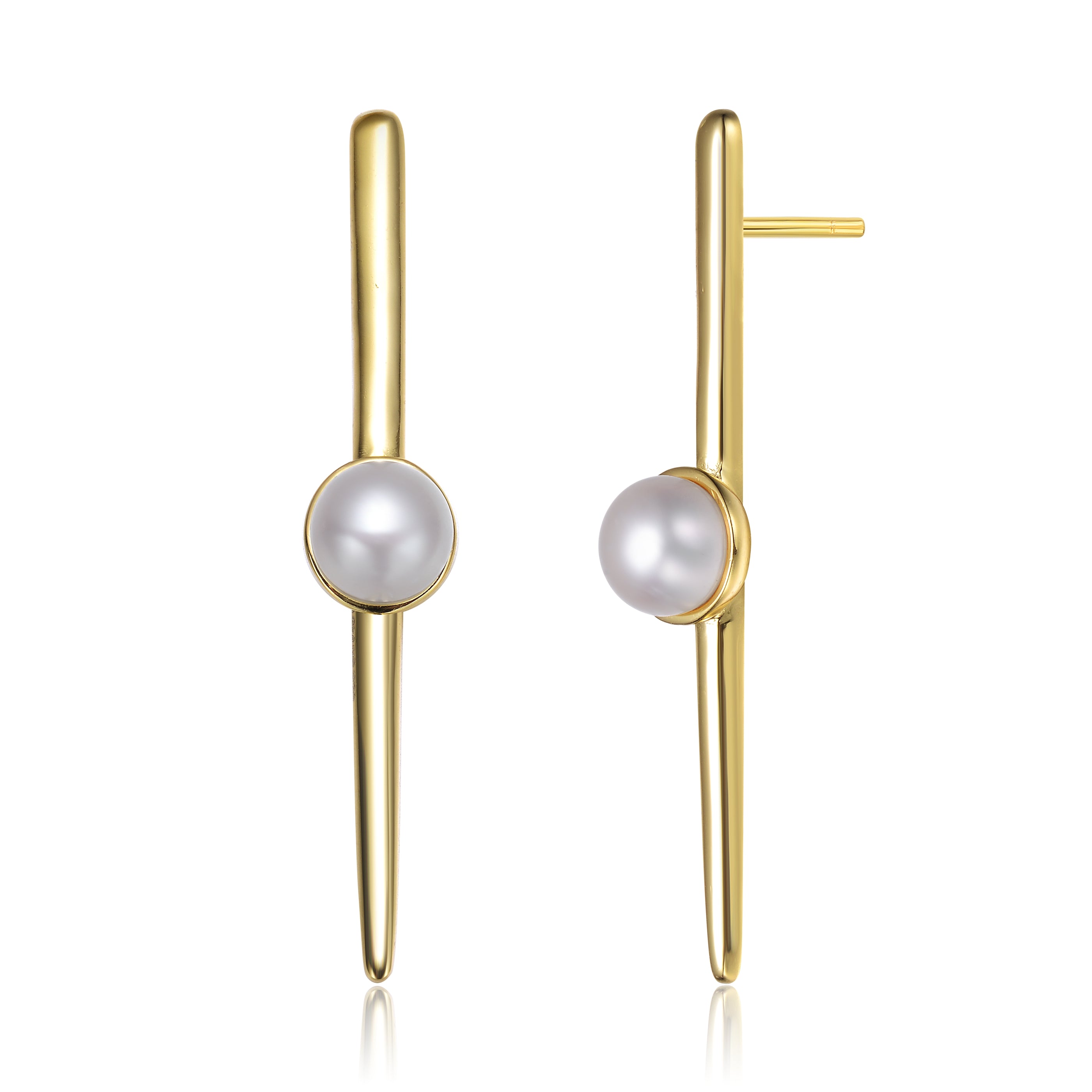 Delphine Golden Drop Pearl Earrings Genevive Jewelry Wolf Badger