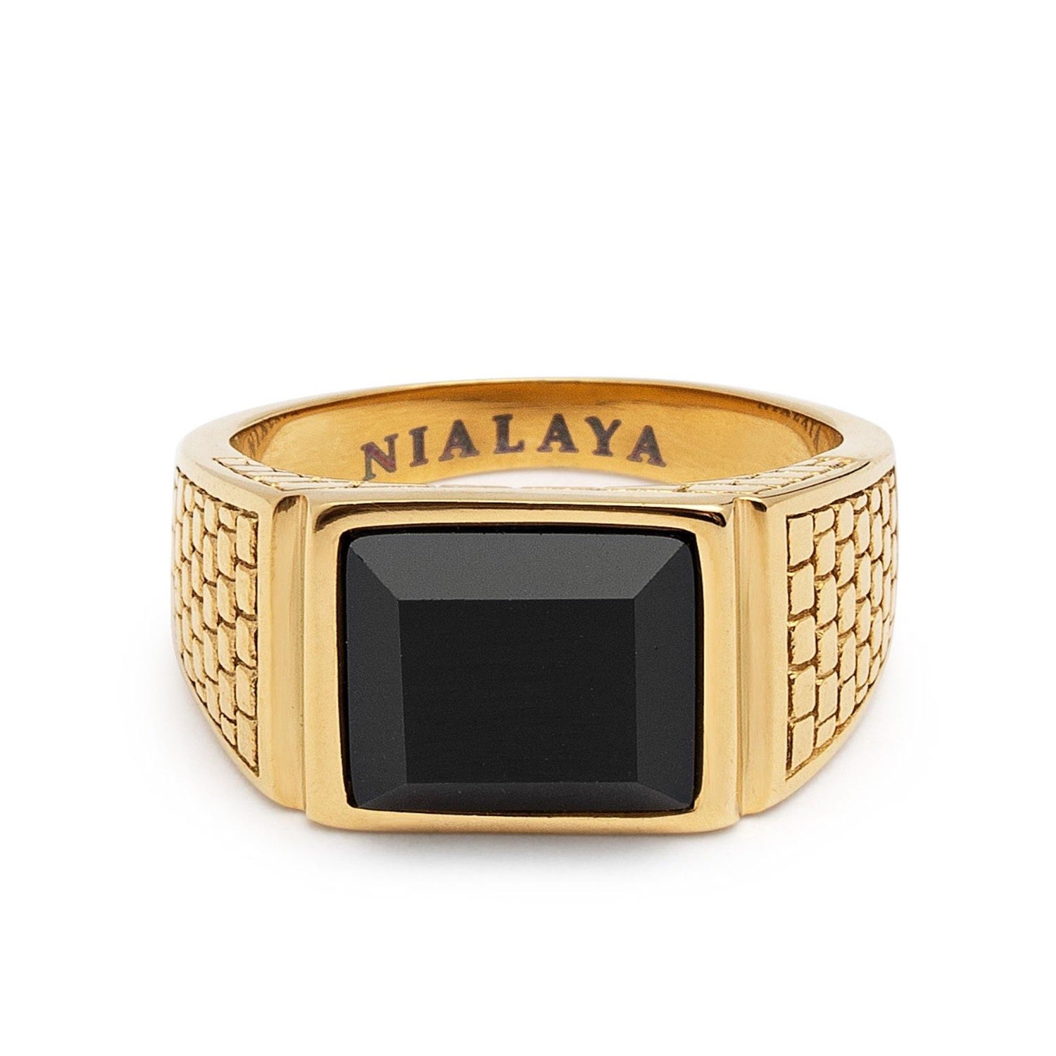 Black / Gold Men’s Golden Brick Signet Ring With Agate Nialaya