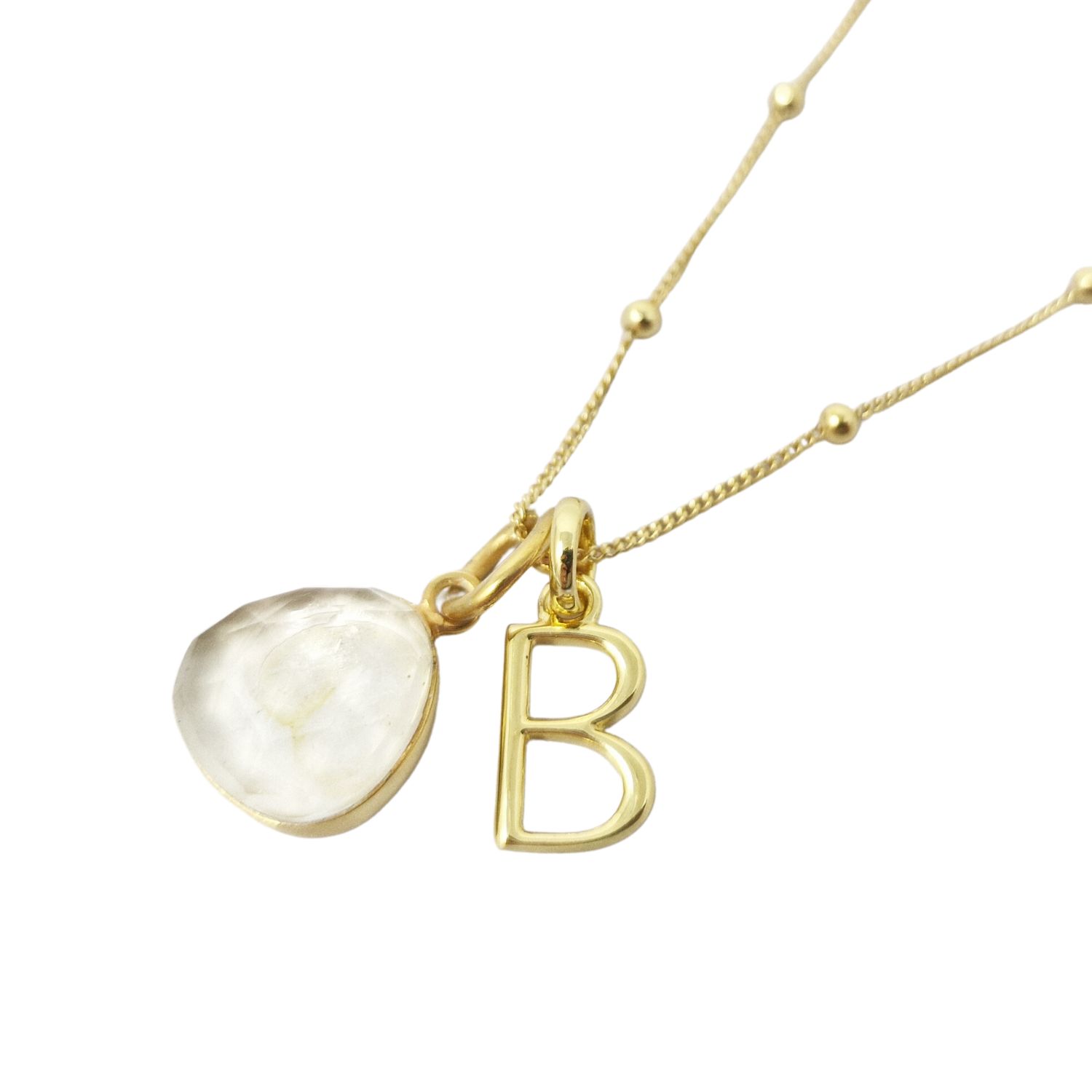 Women’s White / Gold Gold Plated White Topaz April Birthstone Initial Necklace Harfi