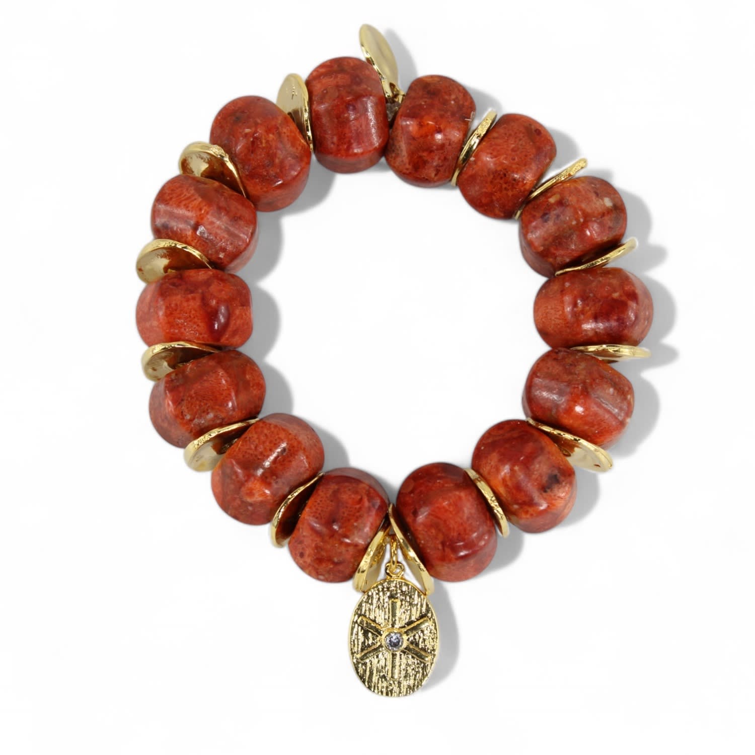 By Virgo Women's Red / Gold Mia Coral Beaded Bracelet