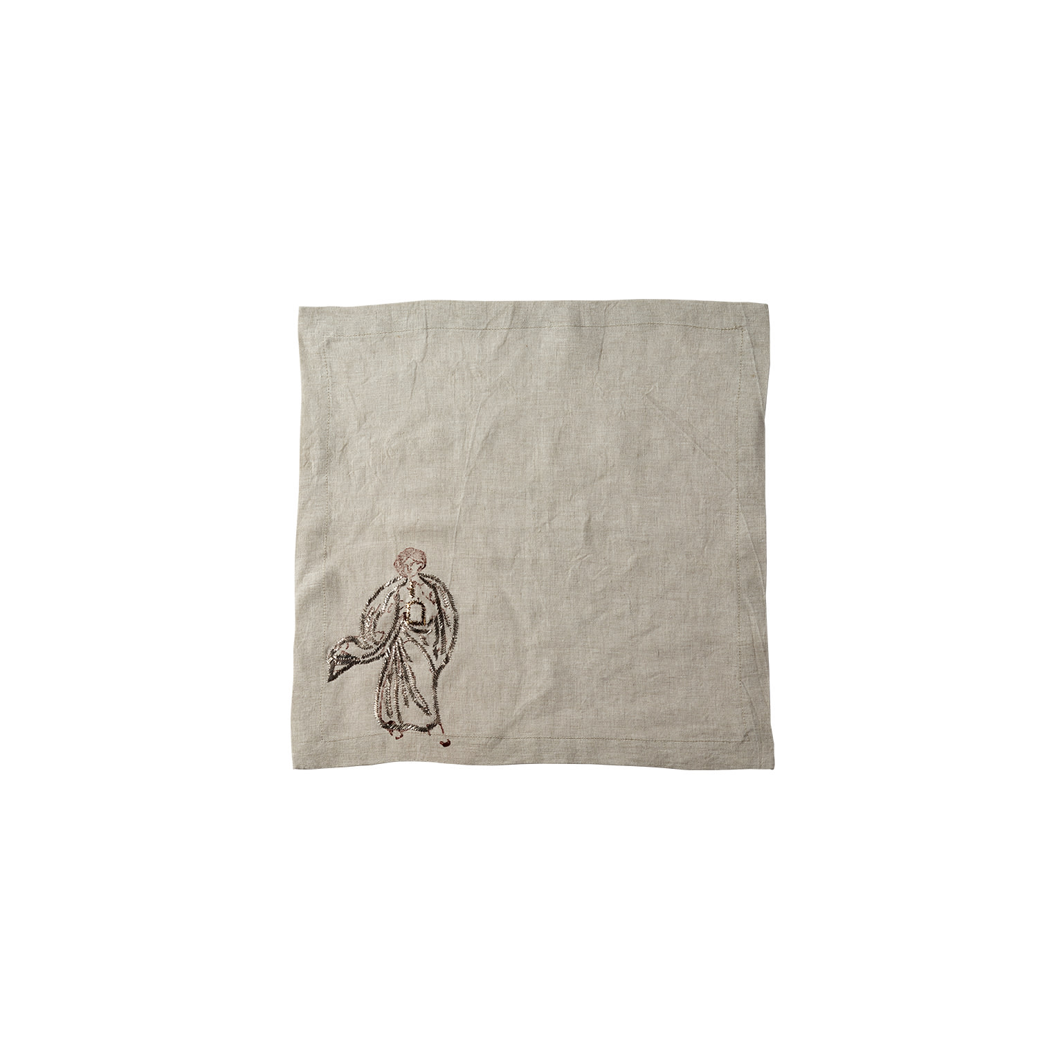 Maji Atelier Neutrals Relief Harp, Hand-embroidered Linen Napkin Set Of Two In Neutral
