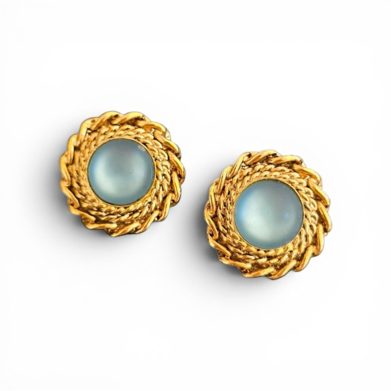 Vstyle Women's Gold Vintage Azure Cabochon Rope Earrings Signed Smk