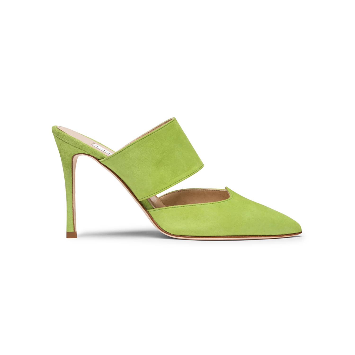 green suede mules
