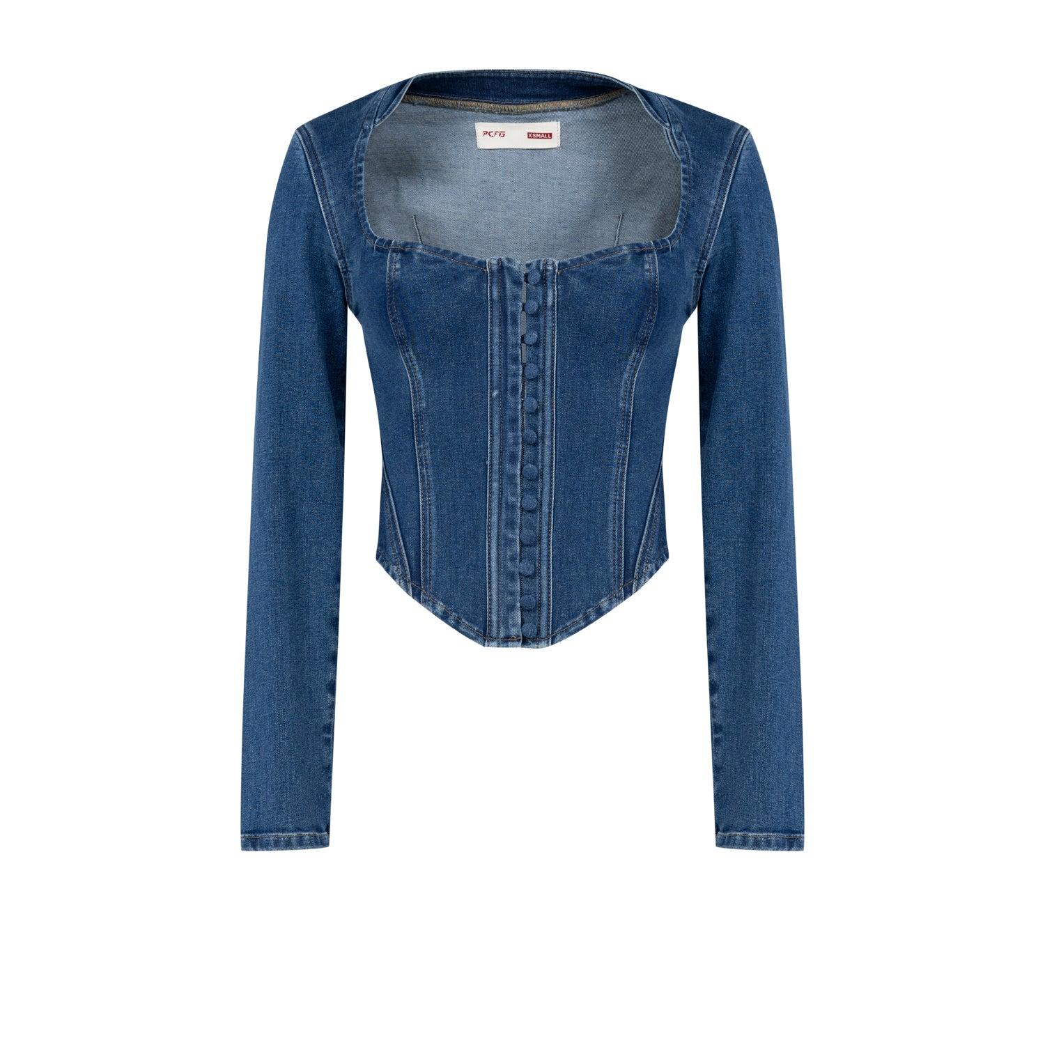 Pcfg Your *itch Corset Denim Corset Top In Blue