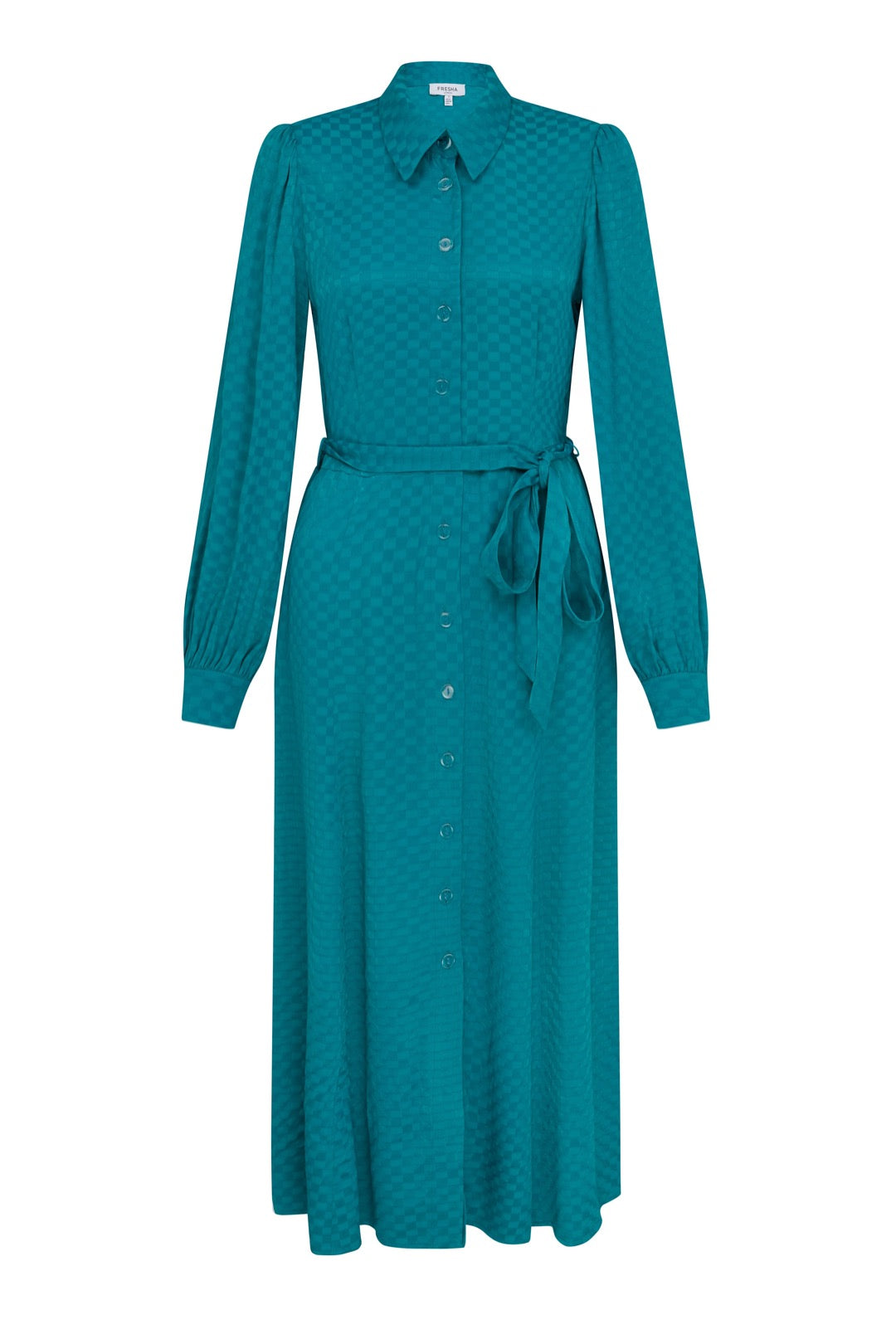 Fresha London Women's Green Maeve Dress Teal Checkerboard In Blue