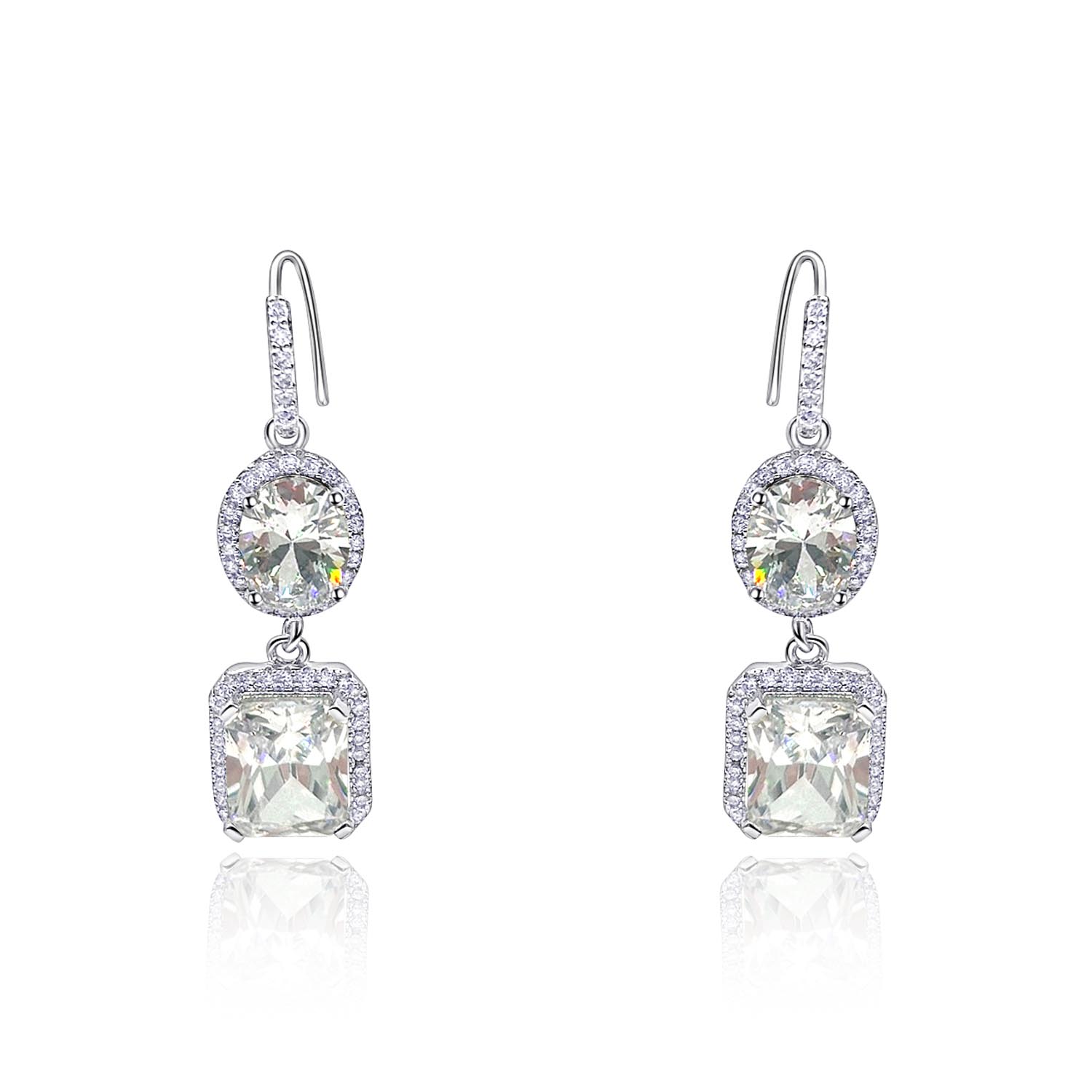 Michael Nash Jewelry Women's Neutrals / Silver Diamond Cubic Zirconium Oval And Emerald Shape Drop Earrings With Pave Cub In Silver