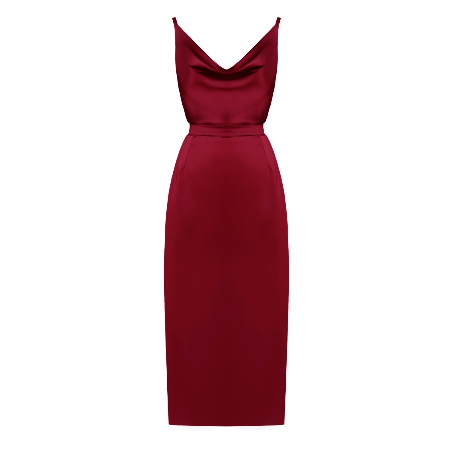 Women’s Kamea Red Satin Cocktail Midi Dress With Cowl Neck Medium Undress