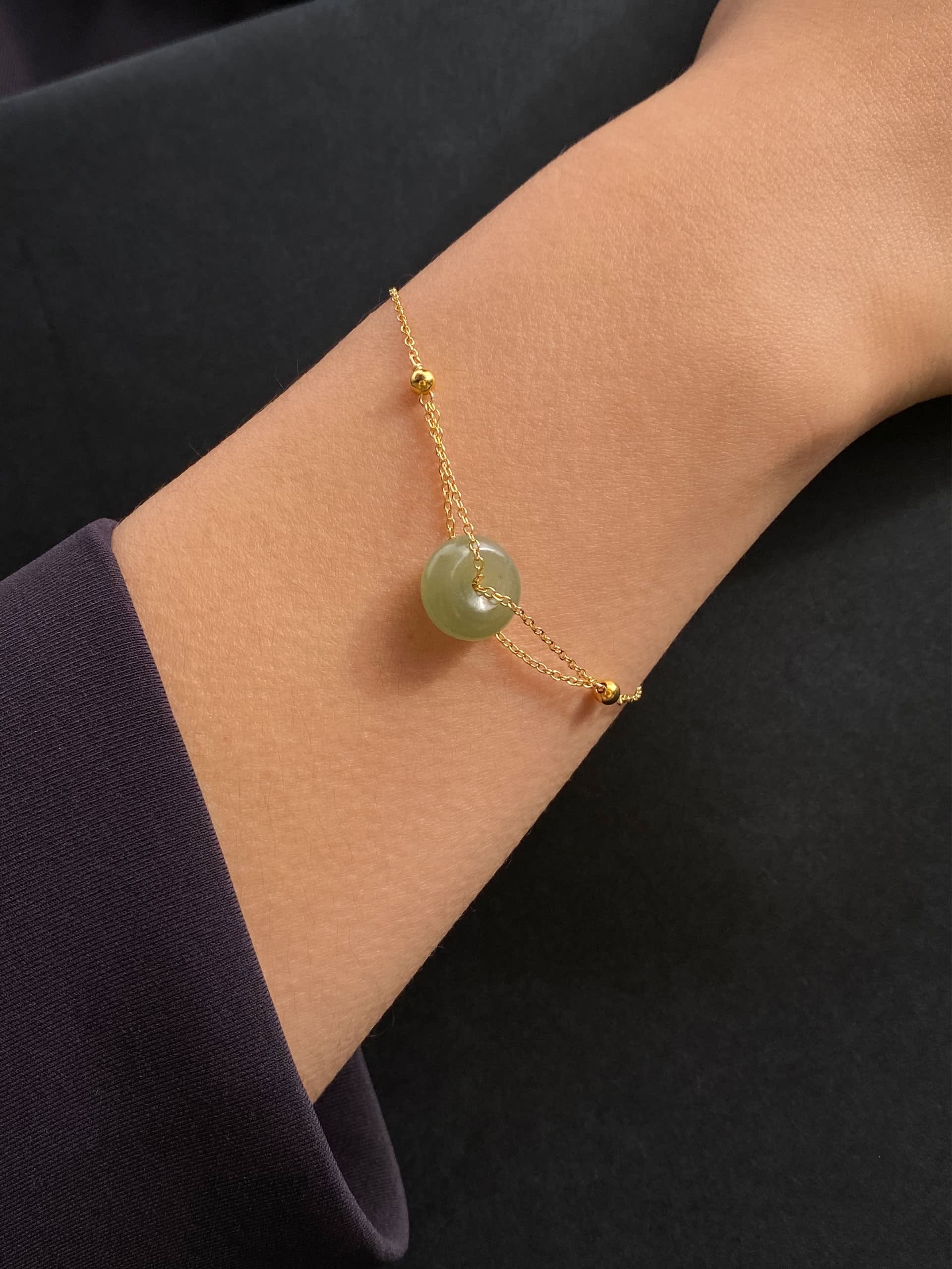 Coin Green Jade Gold Bracelet seree Wolf Badger