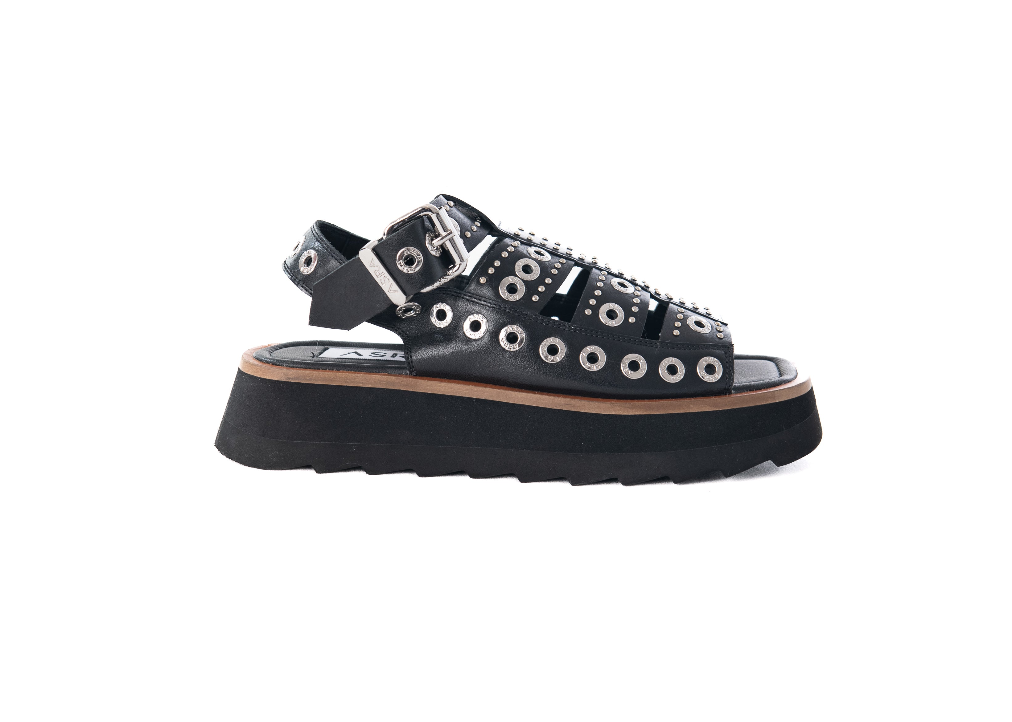 Women’s Sale - Black Leather Studded Sandal 4 Uk Asra