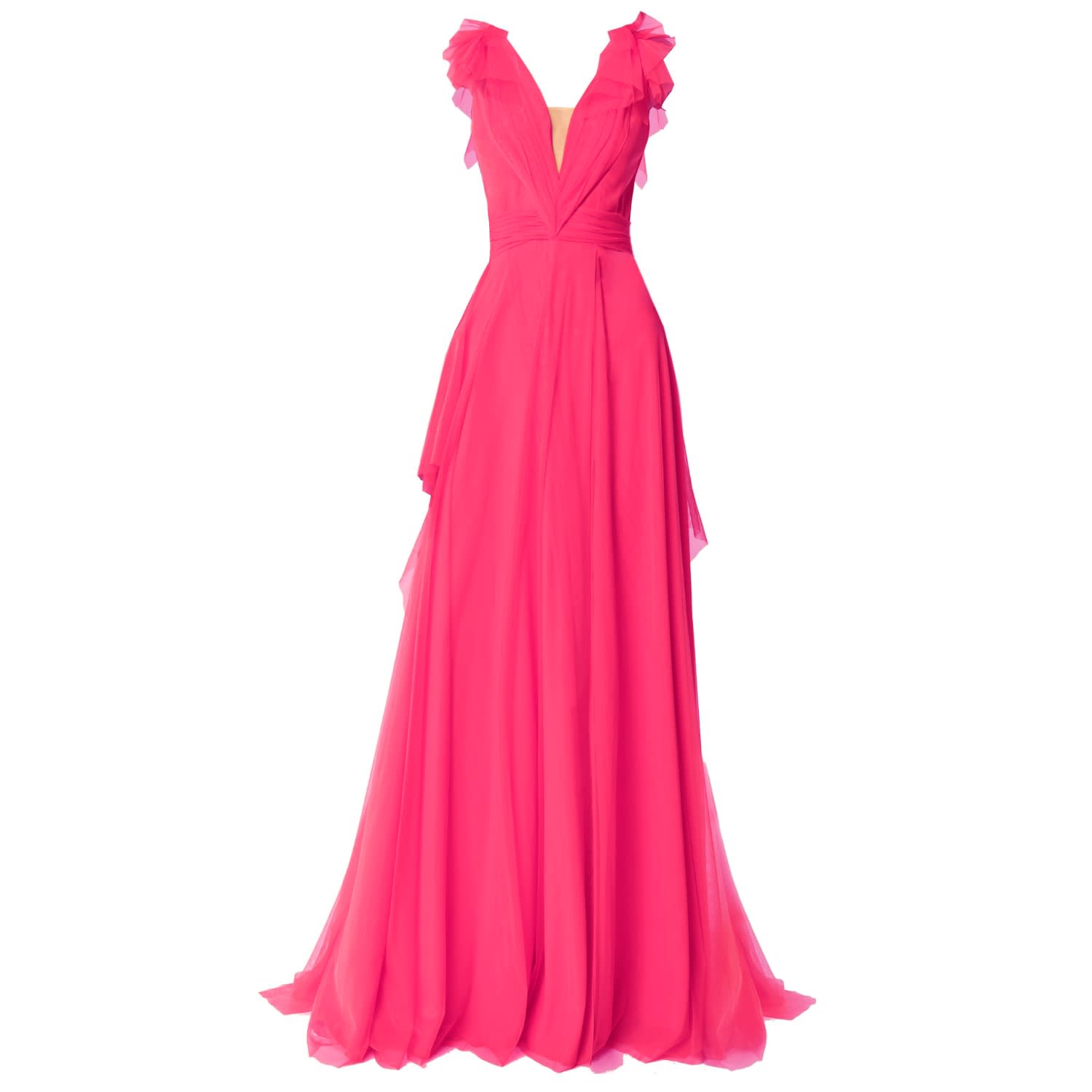 Elegant Tulle Maxi Dress Fuchsia 
