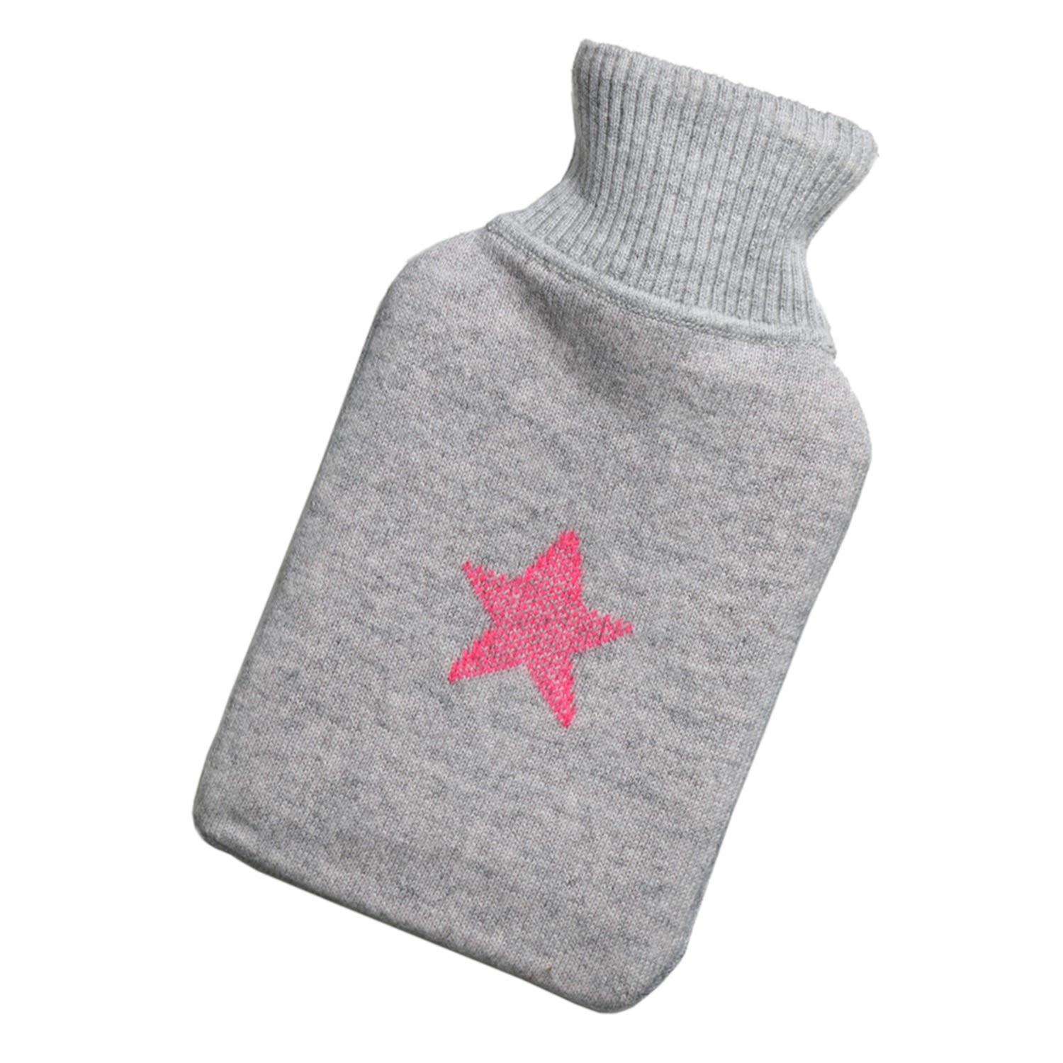 Cove Cashmere Midi Hot Water Bottle Grey With Pink Star In Gray