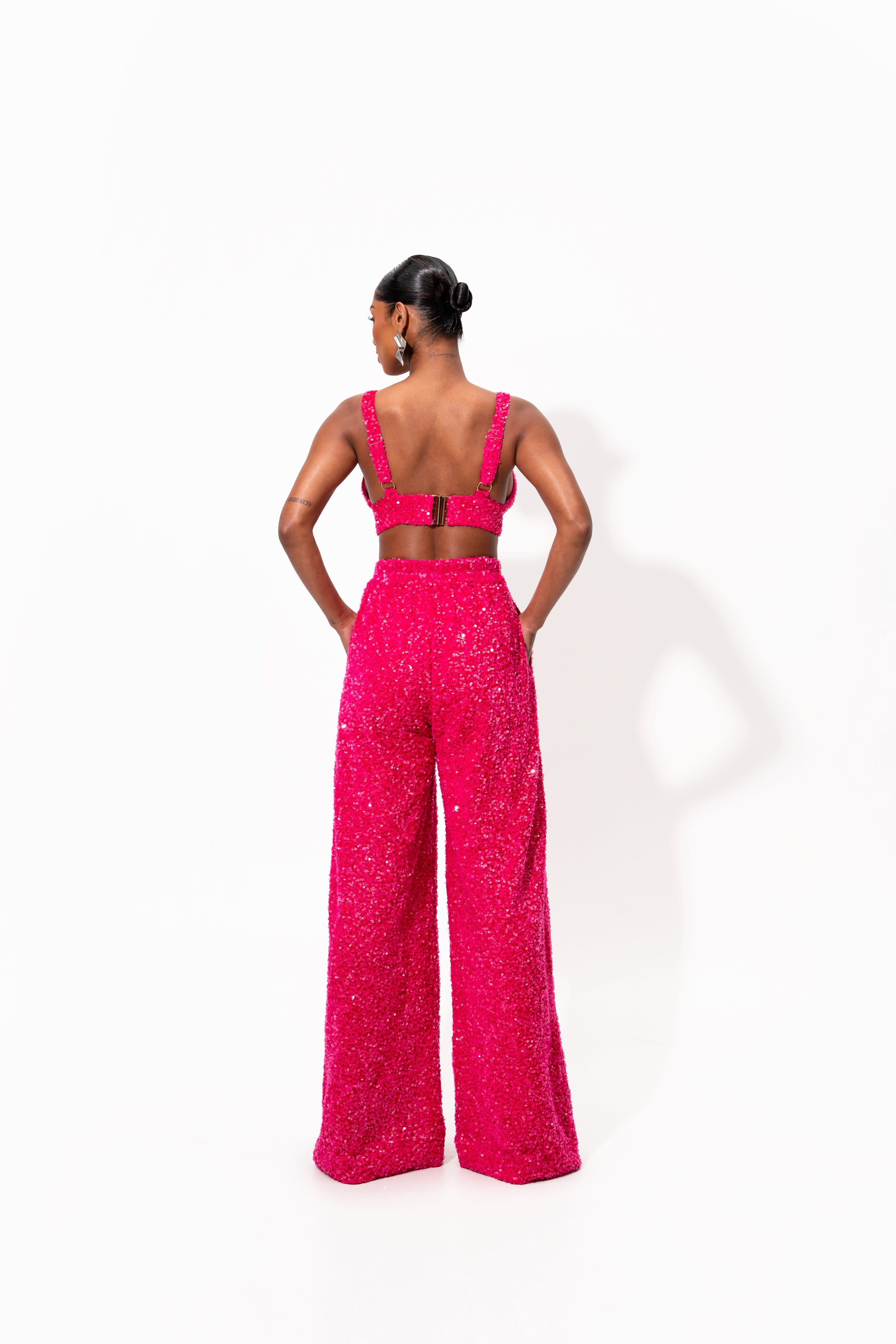 Liza Sequin Pants In Pink Fuchsia | OFUURE | Wolf & Badger