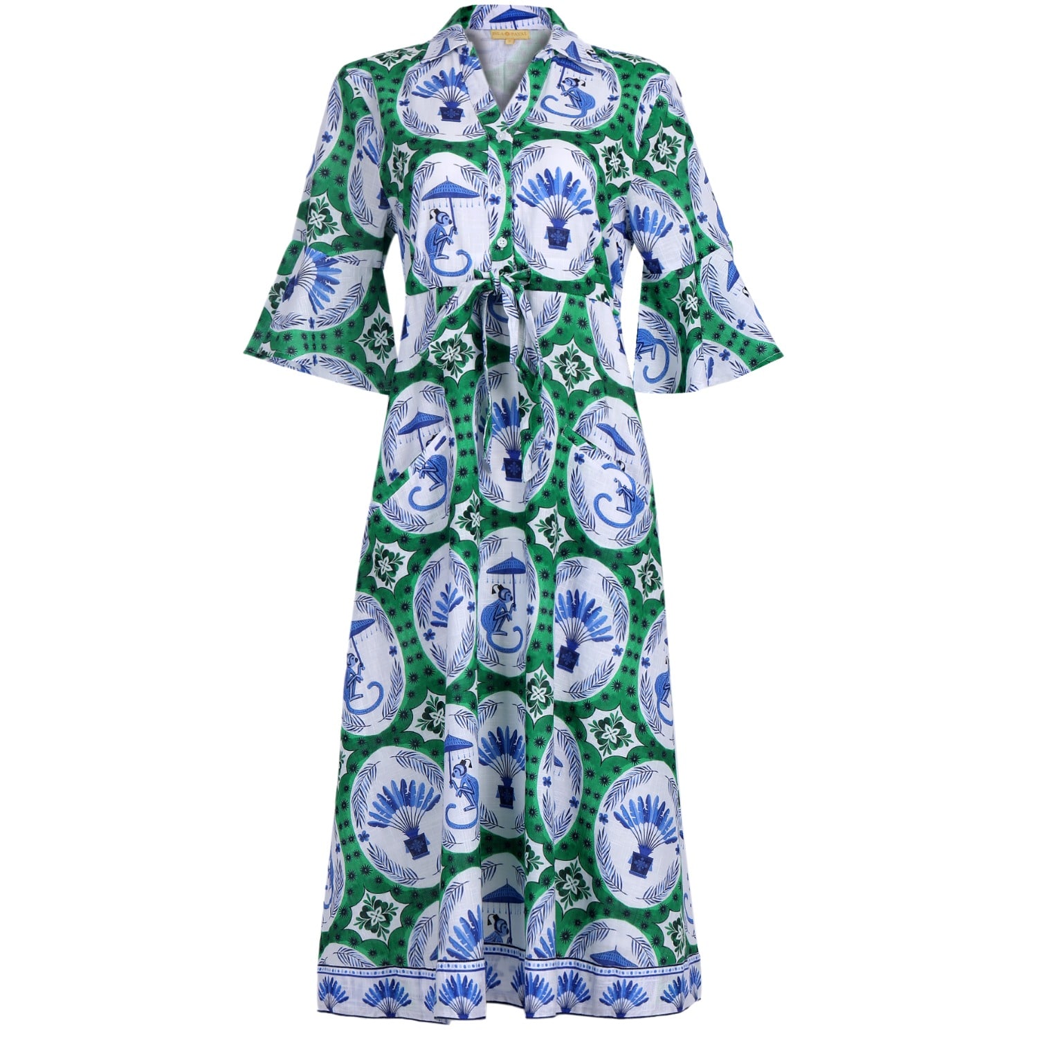 Islapayal Como Midi Dress In Monkey Chinoiserie Jade In Green