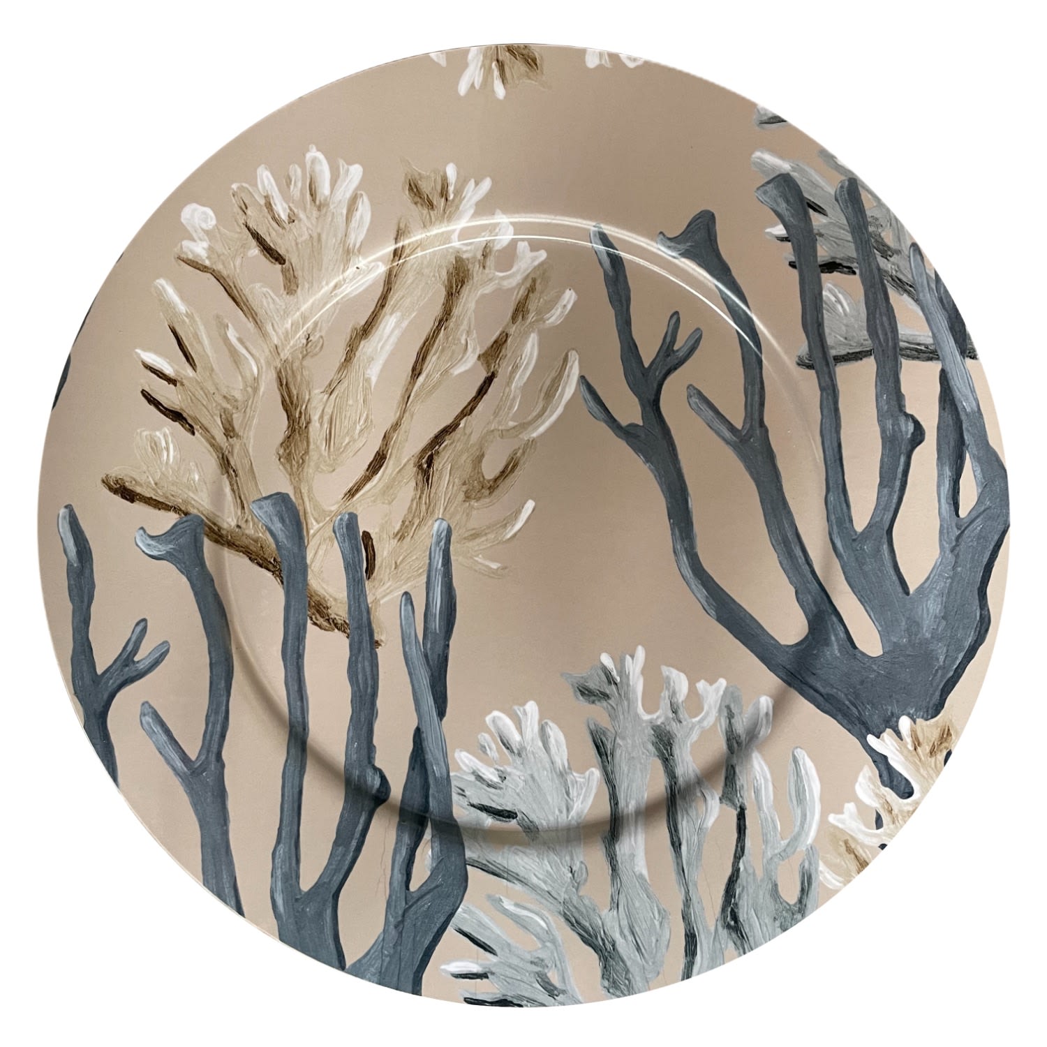 Coastal Coral Blue Birch Wood Round Platter Catchii