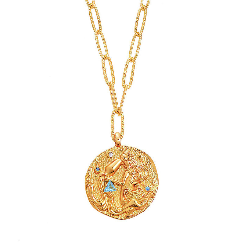 Aurozia Women's Gold Constellations Aquarius Double-sided Coin Necklace In Gold