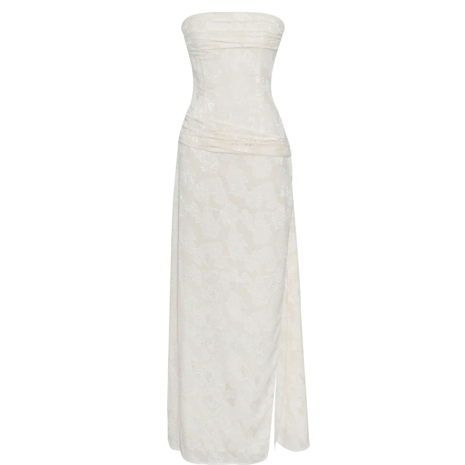 Miss Circle New York Women's Neutrals / White Xatia Off White Jacquard Textured High Slit Maxi Dress In White
