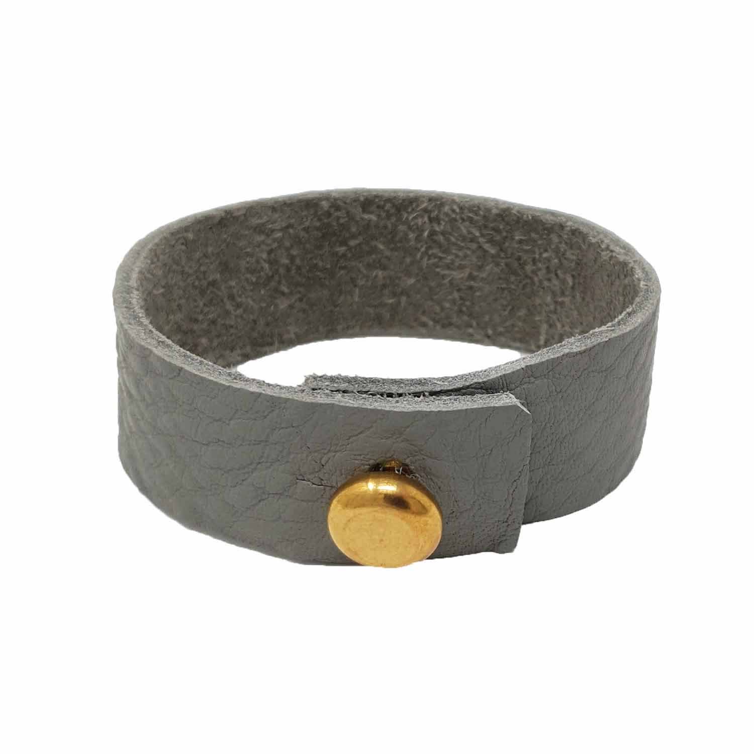 Mens Grey Leather Bracelet With Large Brass Button N’damus London