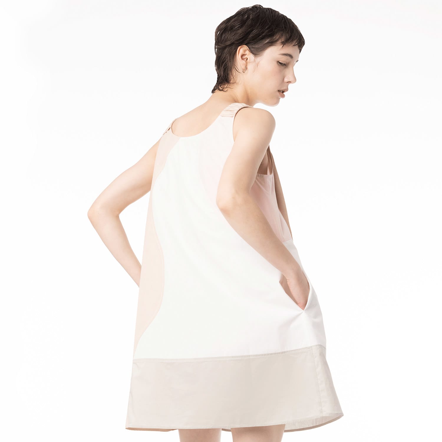 Pale Green, Beige & White Mini Dress With Ribbons | Nish Niche | Wolf & Badger Pale Green, Beige & White Mini Dress With Ribbons | Nish Niche | Wolf & Badger