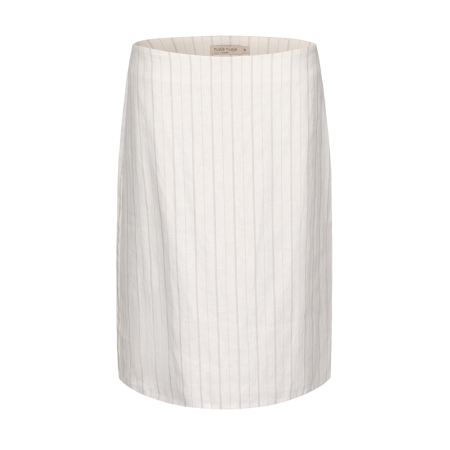 Women's White Le Straight Midi Skirt In Stripe Linen | Large | Nuaje Nuaje