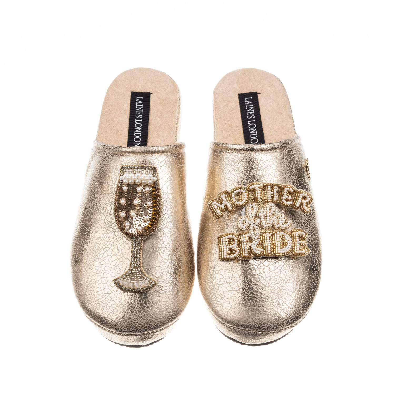 Laines London Women's  Gold Softie Slippers With Mother Of The Bride Brooches In Gold