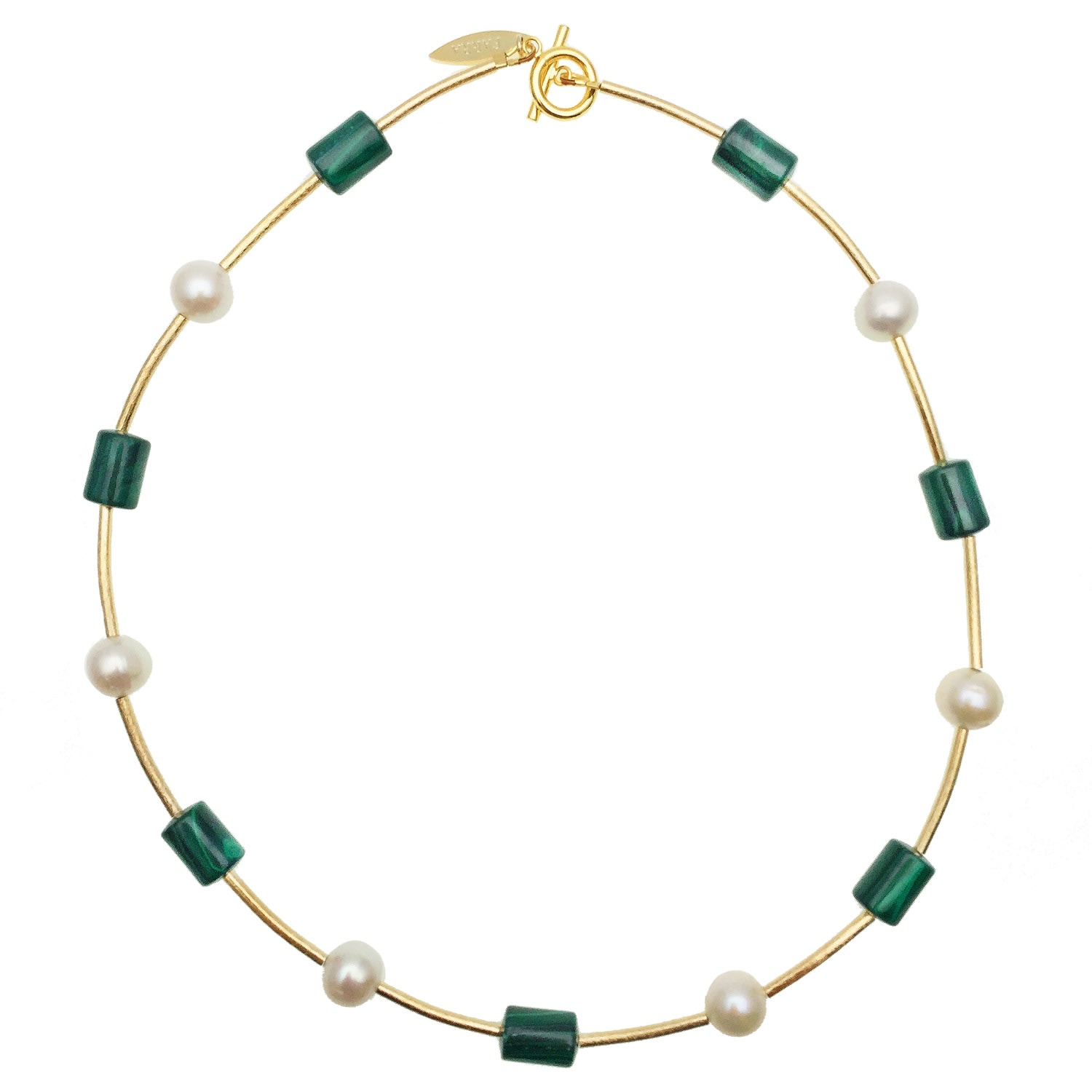 Farra Women's Green / White Malachite & Round Freshwater Pearl Simple Necklace In Multi