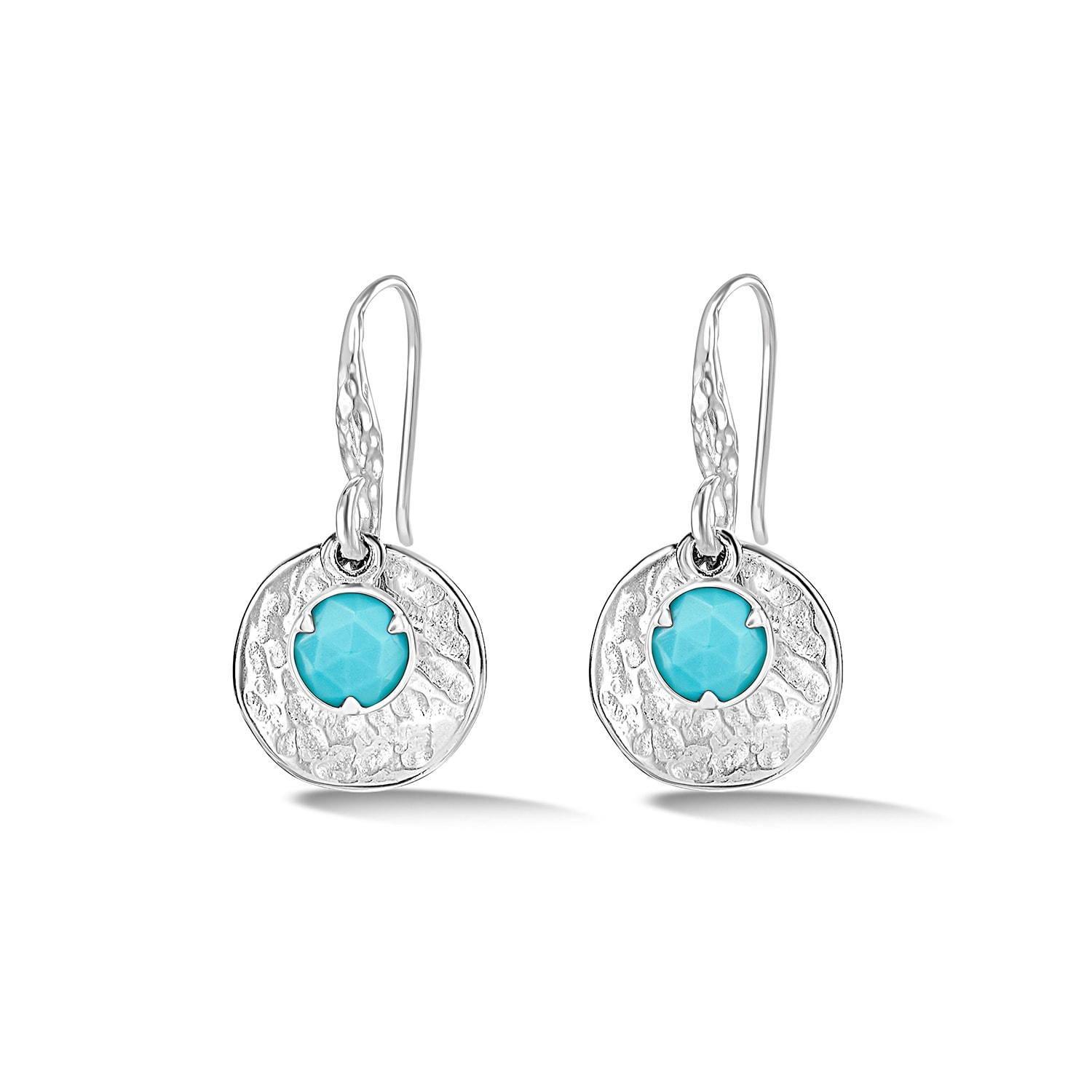 Dower & Hall Women's Hammered Disc Turquoise Earrings In Sterling Silver In Silver