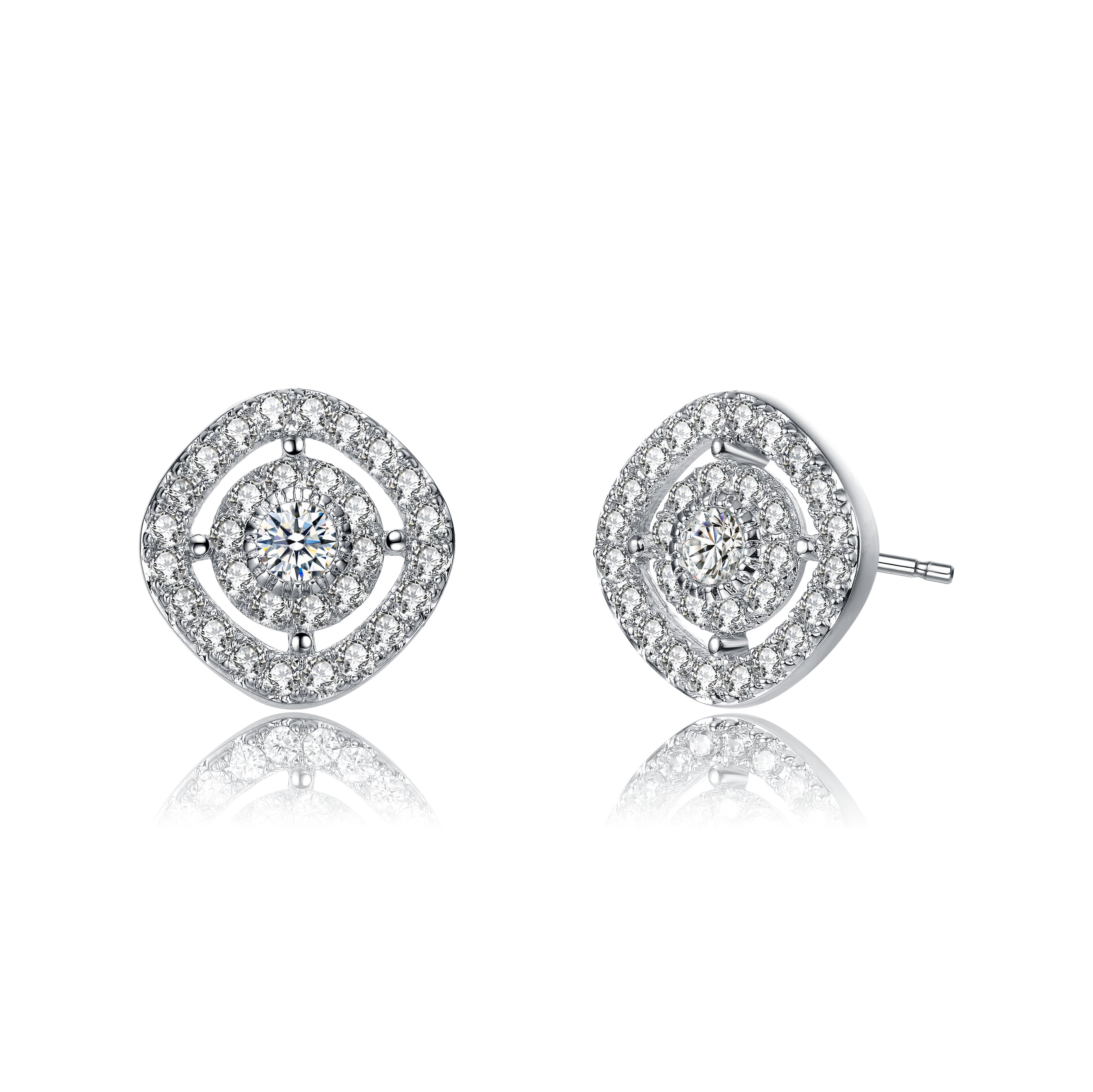 Genevive Jewelry Women's Elegant White Gold Plated With Clear Cubic Zirconia Square Stud Earrings In White