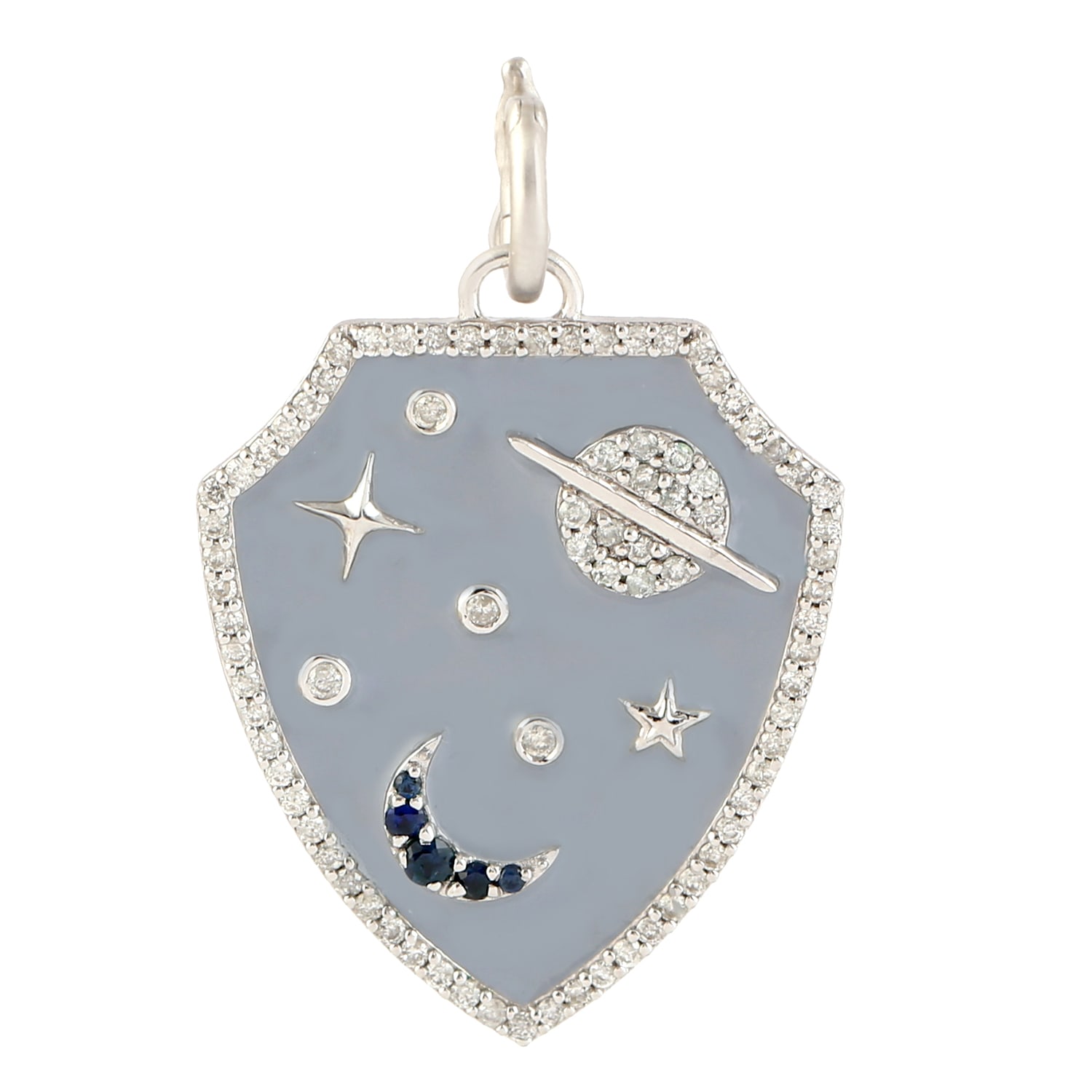 Artisan Women's White / Blue Designer Blue Sapphire & Diamond Universe Pendant In White Gold In Blue