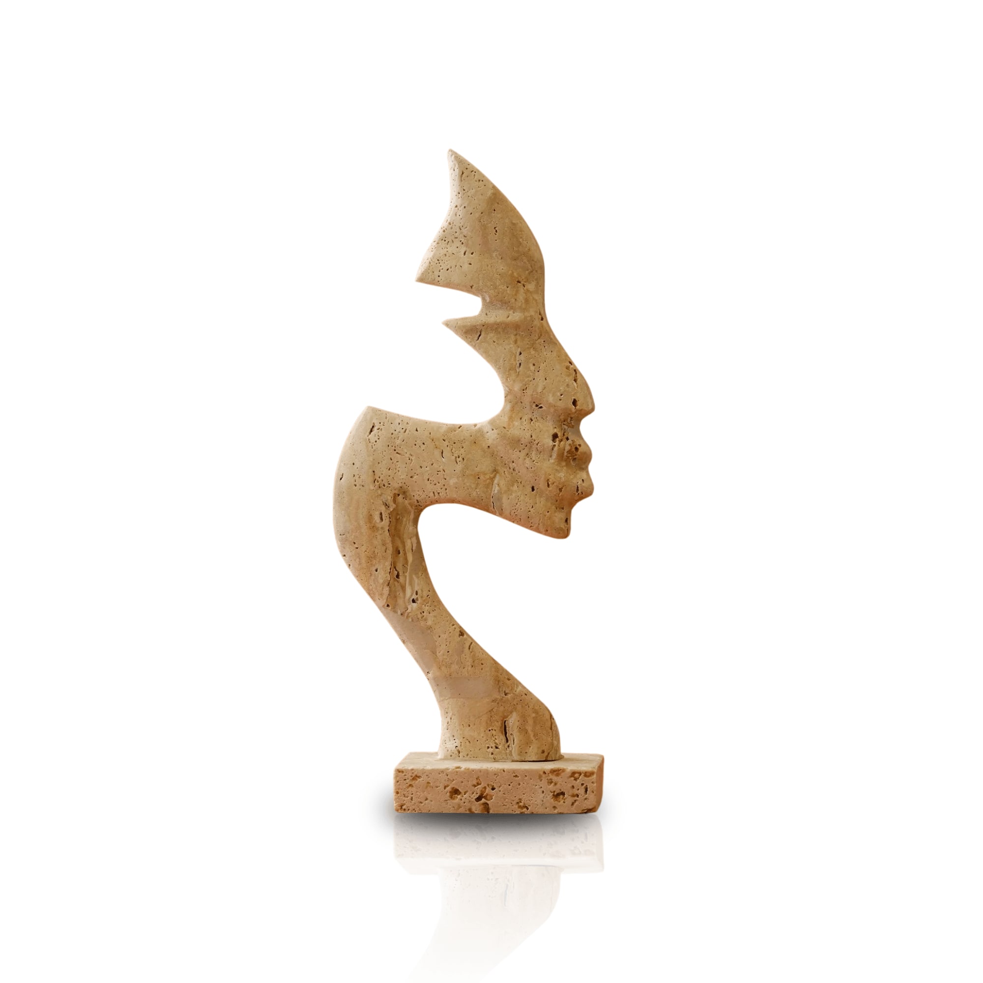 Marleth Brown Travertine Face Sculpture – Abstract Carved Decor