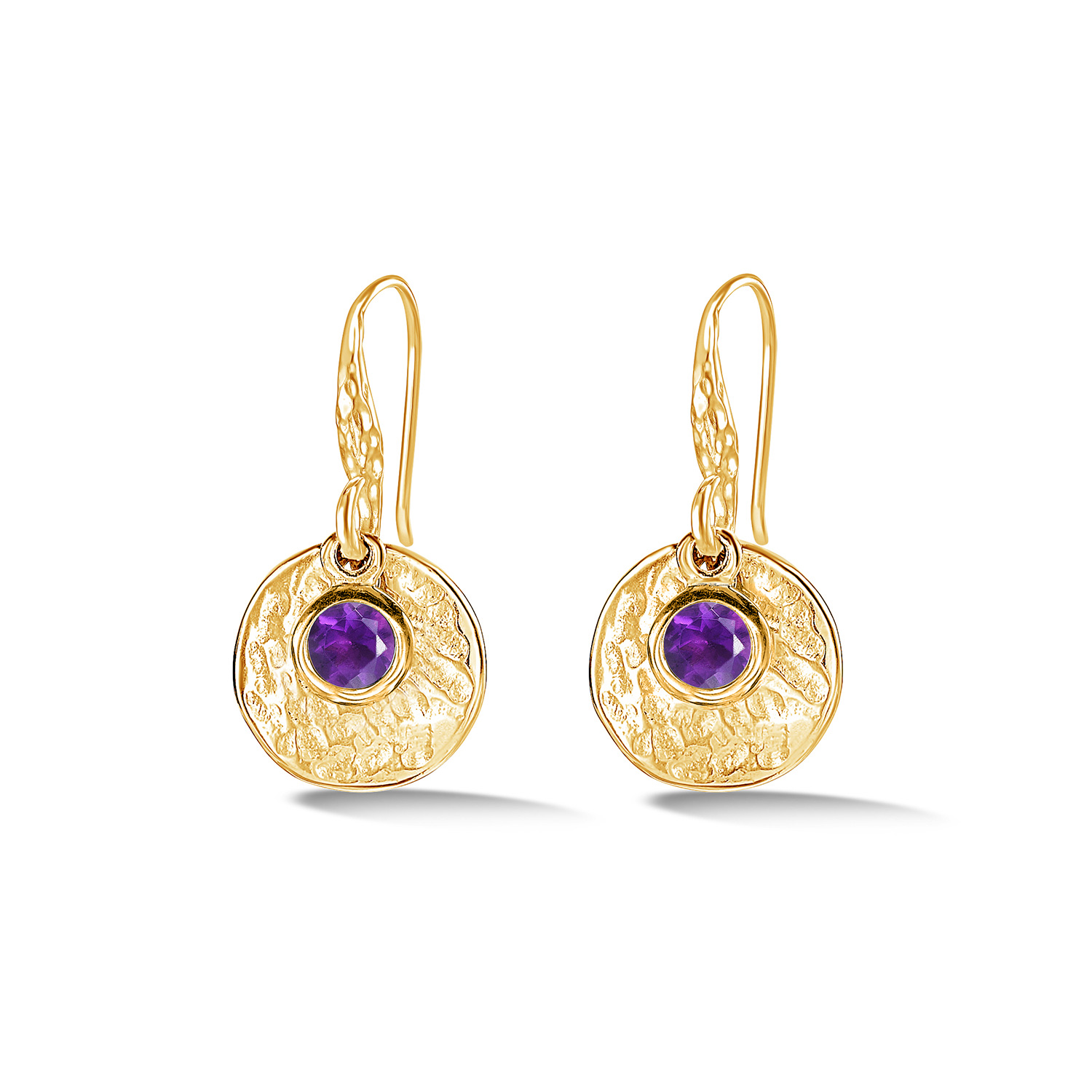 Dower & Hall Women's Gold Hammered Disc & Amethyst Array Earrings In Vermeil In Gold
