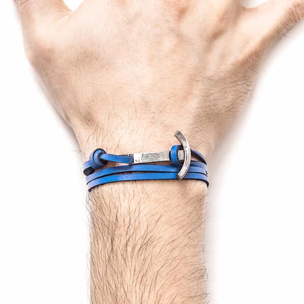 ANCHOR & CREW Royal Blue Clipper Silver & Leather Bracelet