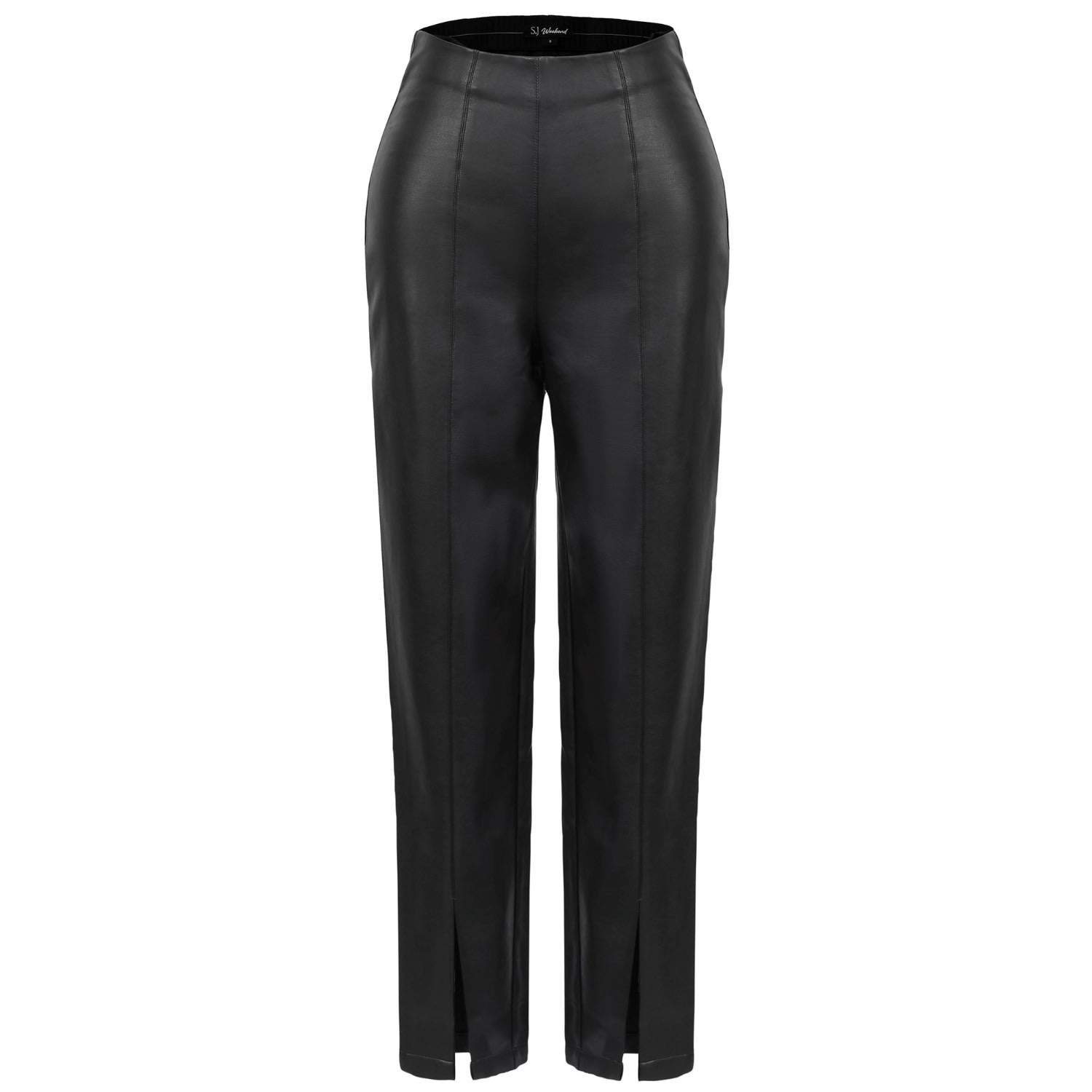 SMART AND JOY WOMEN'S BLACK PU CIGARETTE PANTS