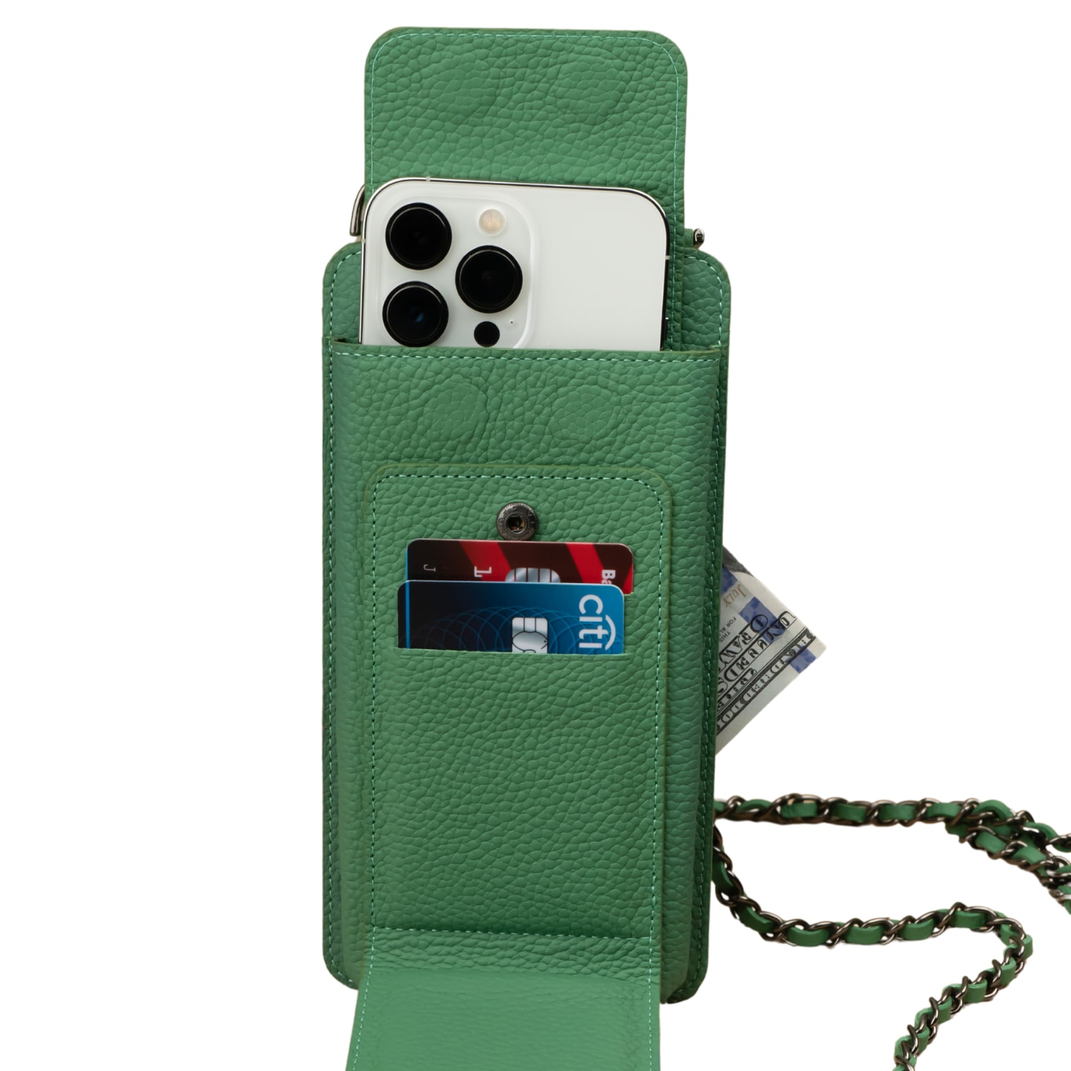 Leathere Women's Leather Green Crossbody Bag Phone Wallet - Columbus