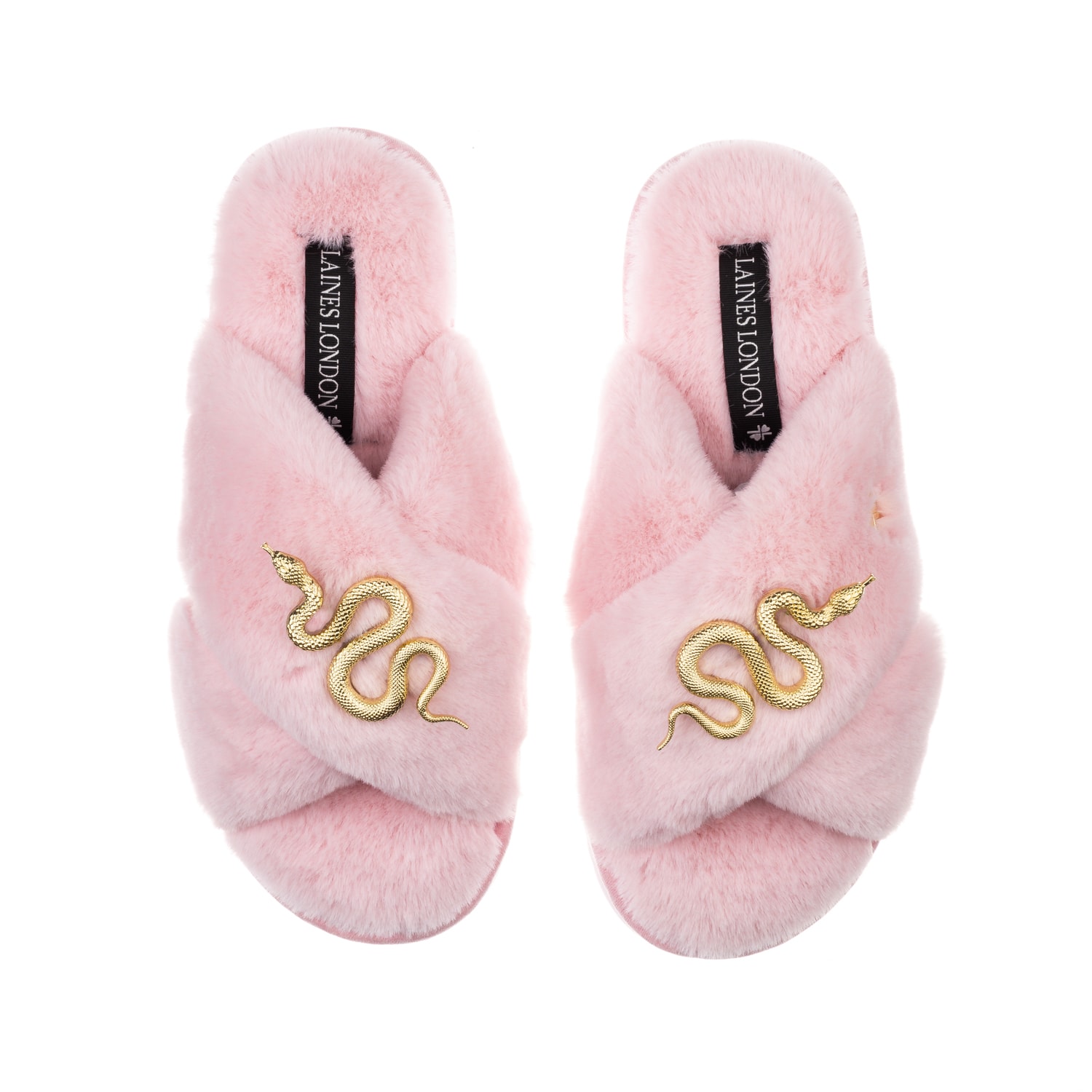 Laines London Women's Pink / Purple Classic Laines Slippers With Gold Metal Snake Brooches - Pink