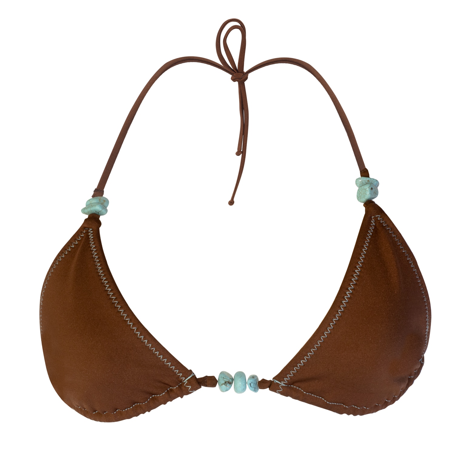 Daughters Of The Sun Swim Women's Brown / Blue Cocos Brown String Tie Bikini Top With Turquoise Stones In Brown/blue