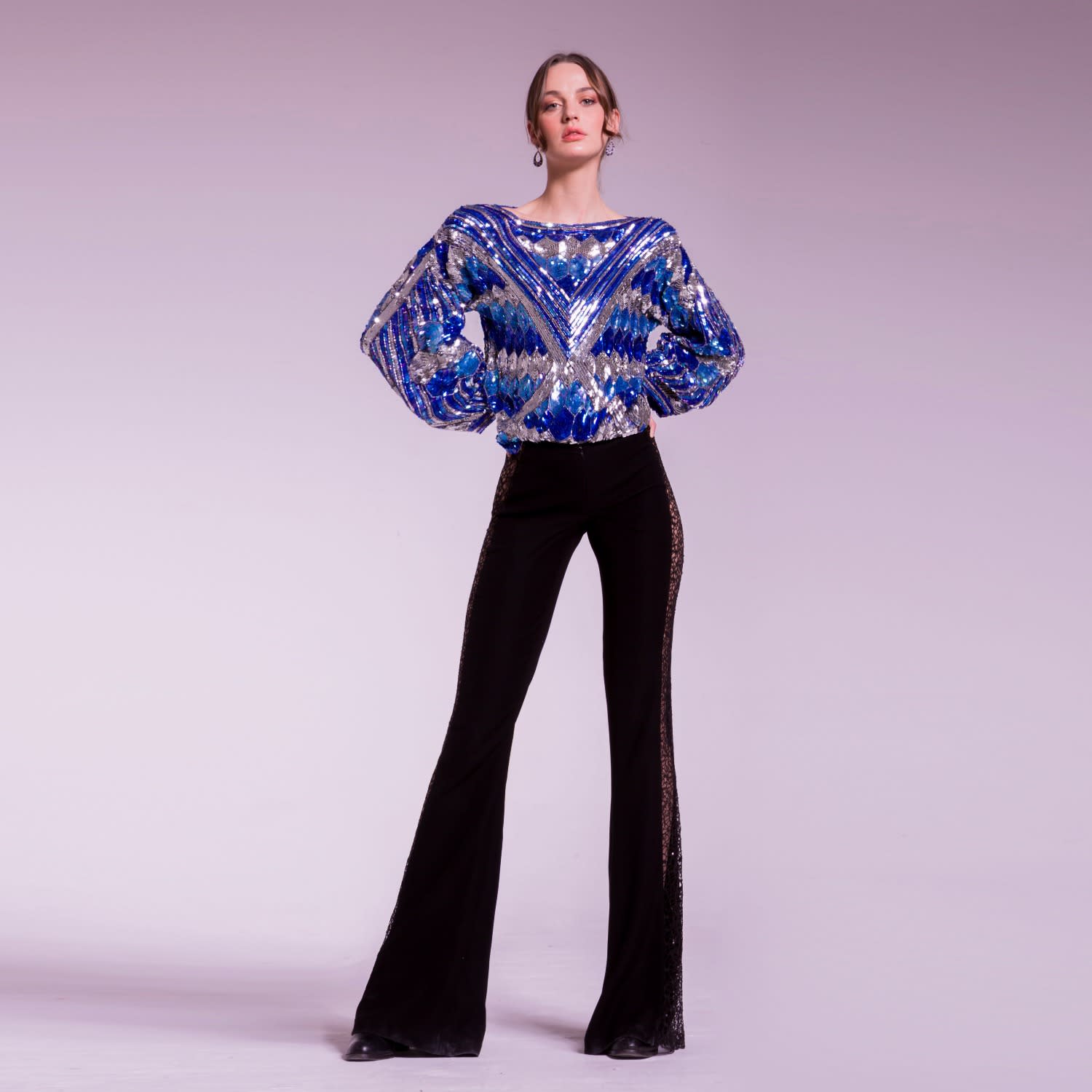 blue sequin blouse