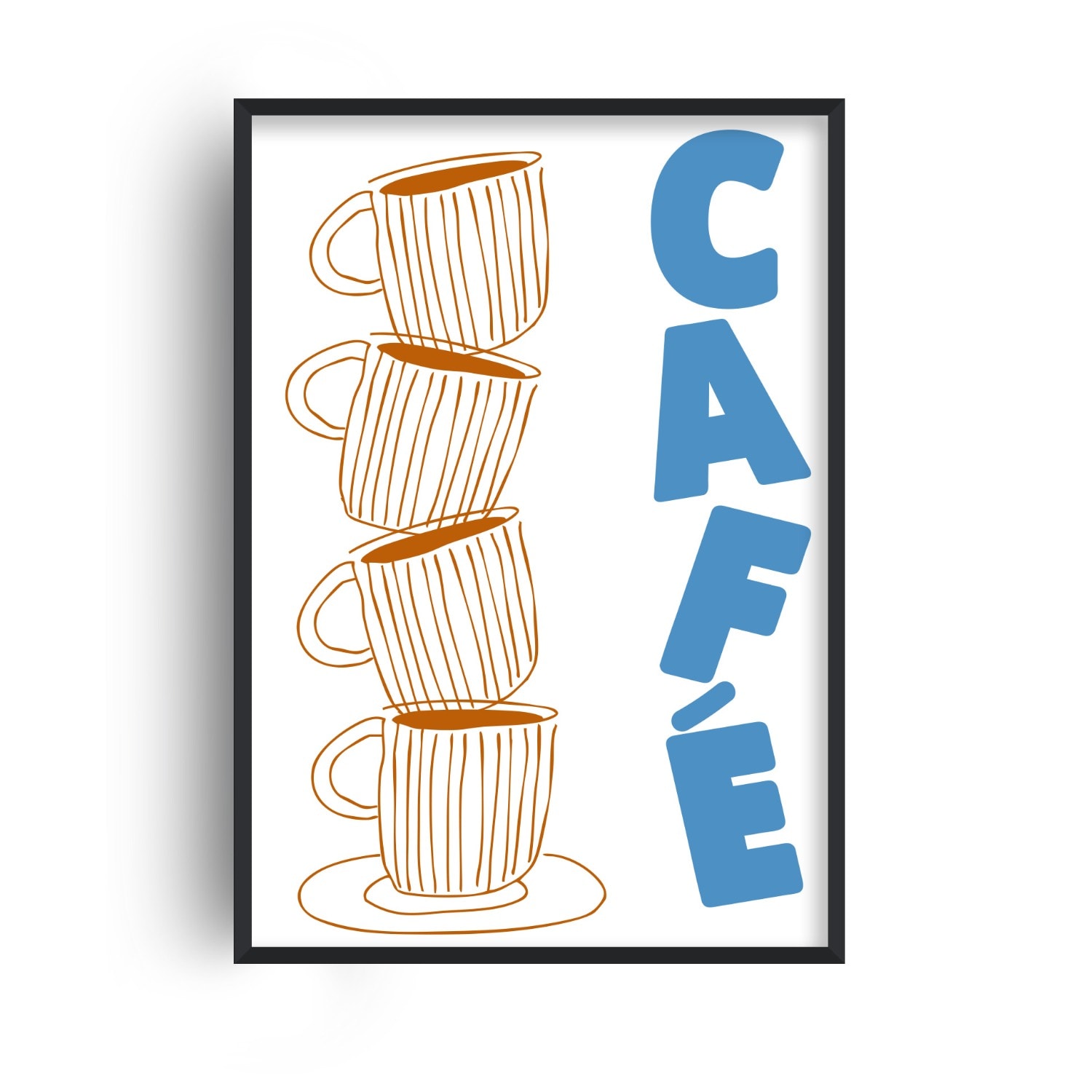 Fanclub Blue / Brown Retro Cafe Coffee Kitchen Art Print A2 In Multi