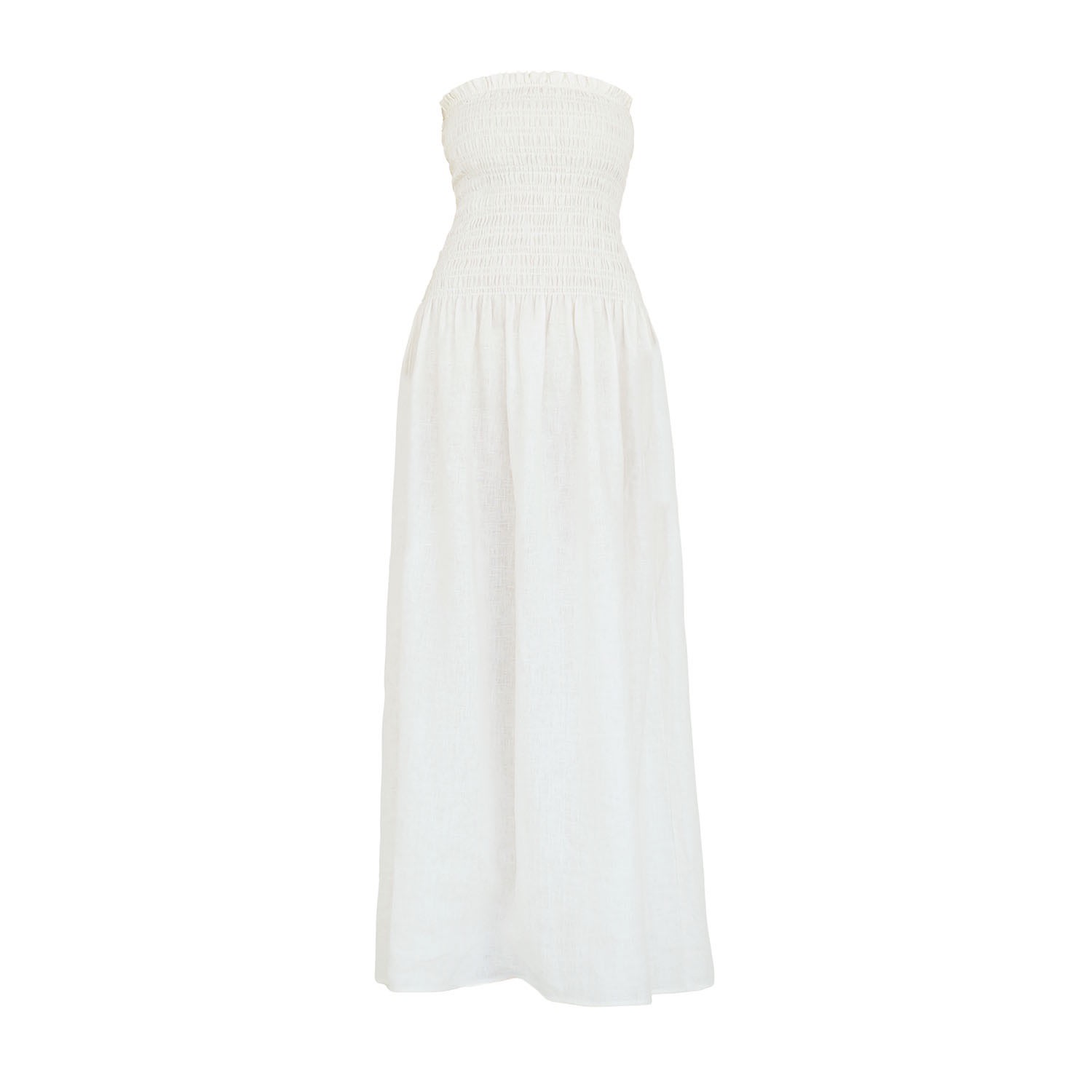 Nuaje Nuaje Women's White Elle Strapless Smocked Linen Maxi Dress In White