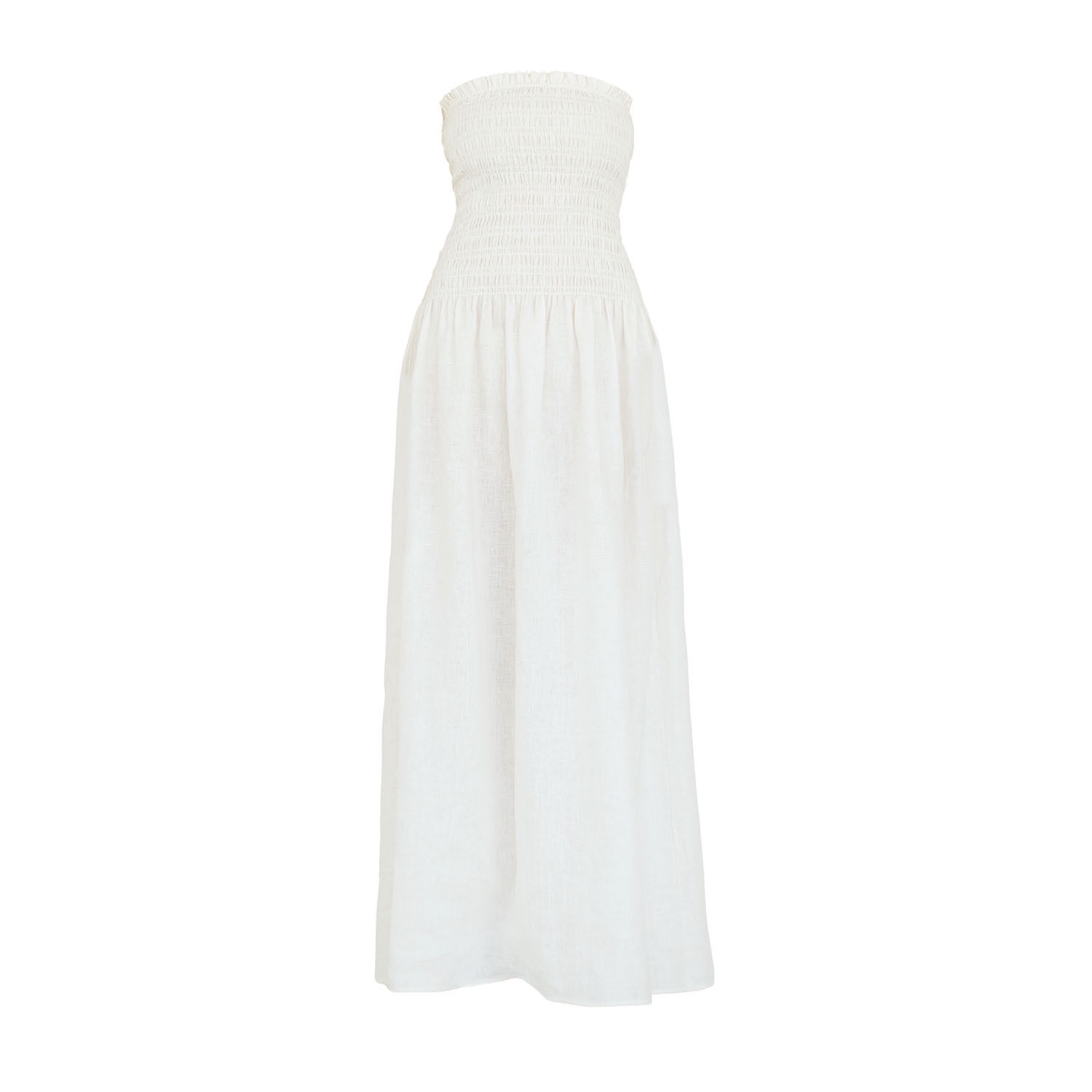 Women’s White Elle Strapless Smocked Linen Maxi Dress Extra Small Nuaje Nuaje