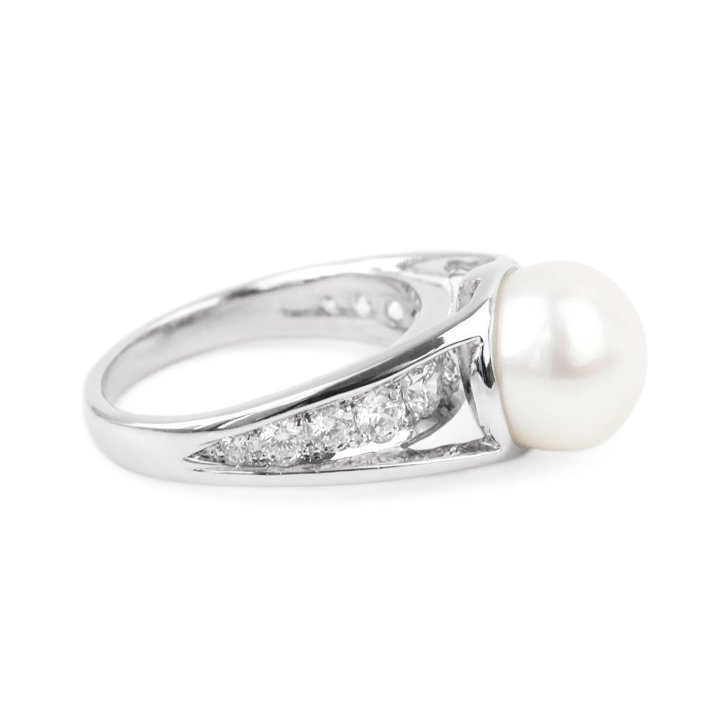 women's silver glamour half cz only pearl ring white gold matara