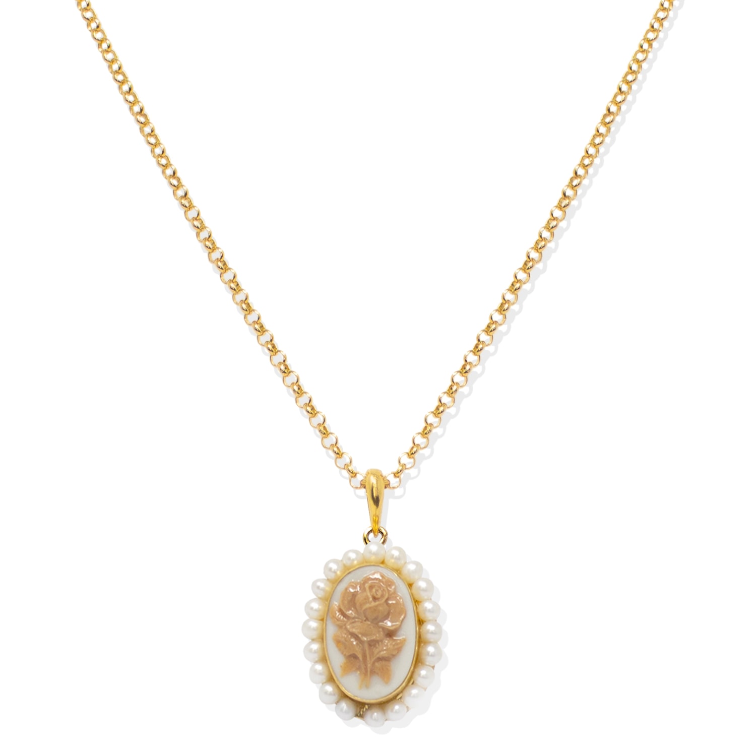 Women’s Gold / White Gold-Plated Flower Cameo And Pearl Necklace Vintouch Italy